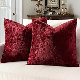 MIULEE Velvet Throw Pillow Covers Set of 2, Soft Neutral Decorative Pillow Cases with Luxurious Textured Vintage Cushion Covers for Home Decor Couch Sofa Bed,Burgundy 18x18 inch