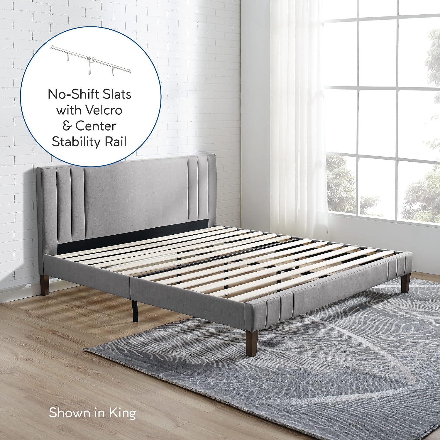 Classic Brands Chicago Modern Tufted Upholstered Platform Bed | Headboard and Wood Frame with Wood Slat Support, King, Peyton Slate