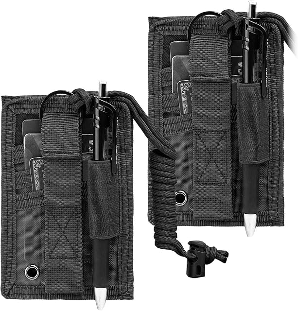 Shidan Tactical ID Card Holder Hook & Loop Patch Badge Holder Detachable Badge Holder with Adjustable Neck Lanyard Key Ring (2 * Black)