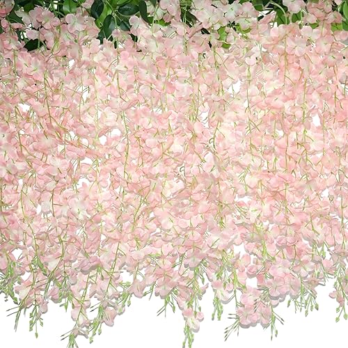 Flores colgantes de glicinia, 60 ramas, guirnalda de flores de glicina rosa para decoración de boda, recepción, arco al aire libre, fiesta, jardín,
