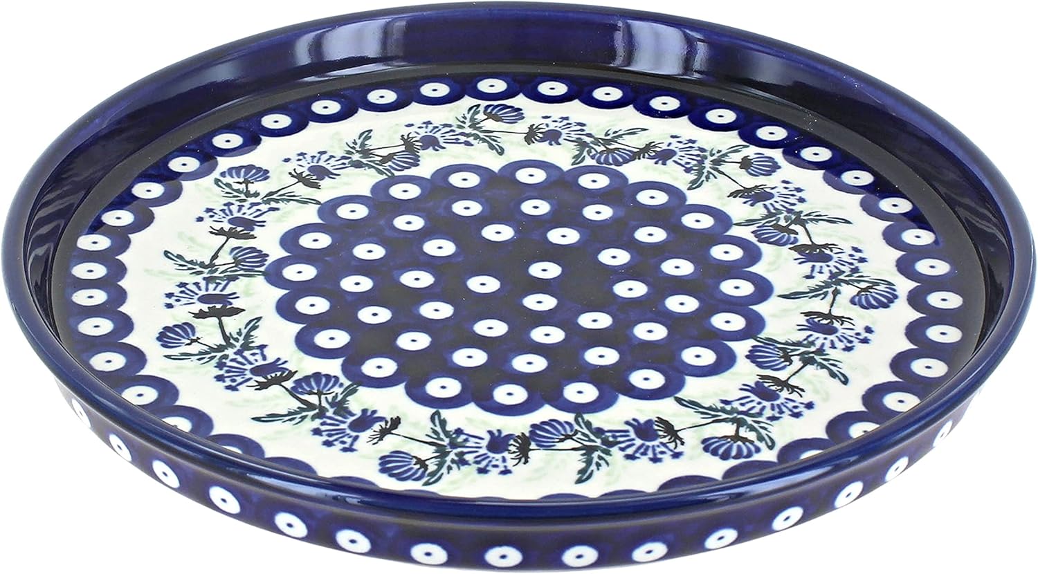 Blue Rose Polish Pottery - Blue Willow Torte Plate - 9.5" Diameter - Ceramic Baking Dish, For Pies, Quiches & Desserts