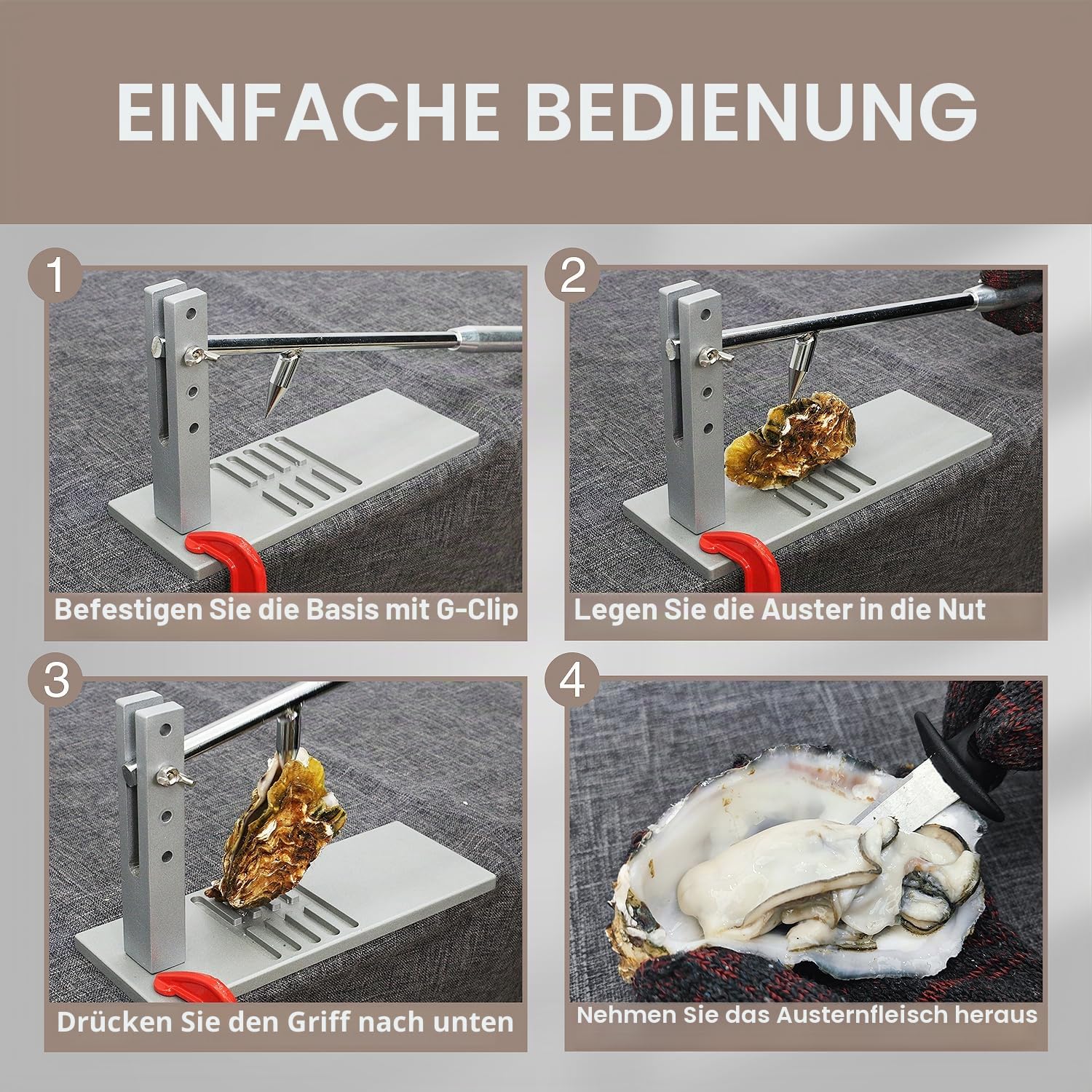 Edelstahl-Austernöffner, Oyster Knife Set ,Austernöffner-Maschine für den Hausgebrauch, inklusive zweier Austernöffnungsmesser, Handschuh und G-Clip.Meeresfrüchte Werkzeuge
