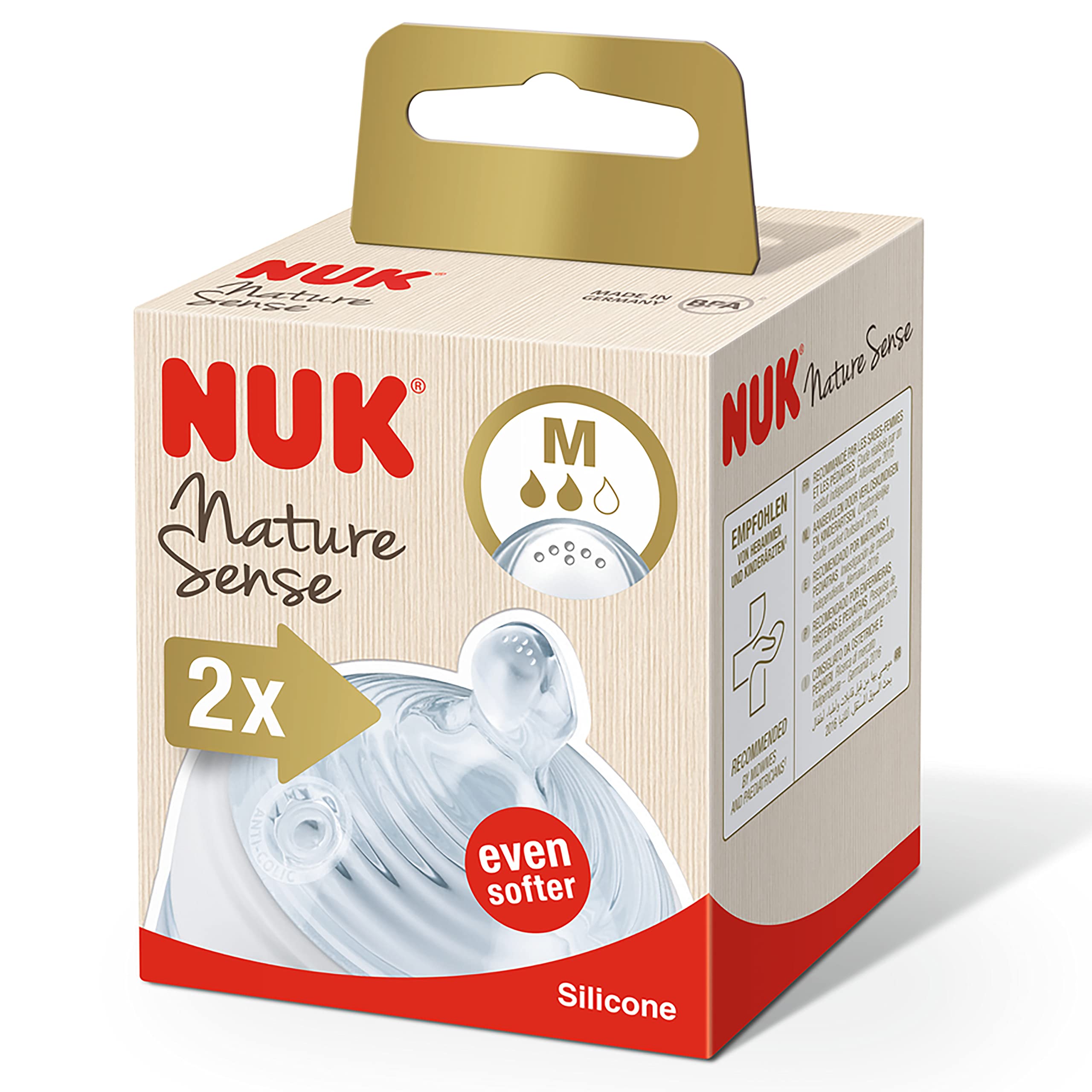 NUK Nature Sense Trinksauger für Babyflaschen | 0–18 Monate |Anti-Colic-Ventil | Größe M | BPA-frei | 2 Stück