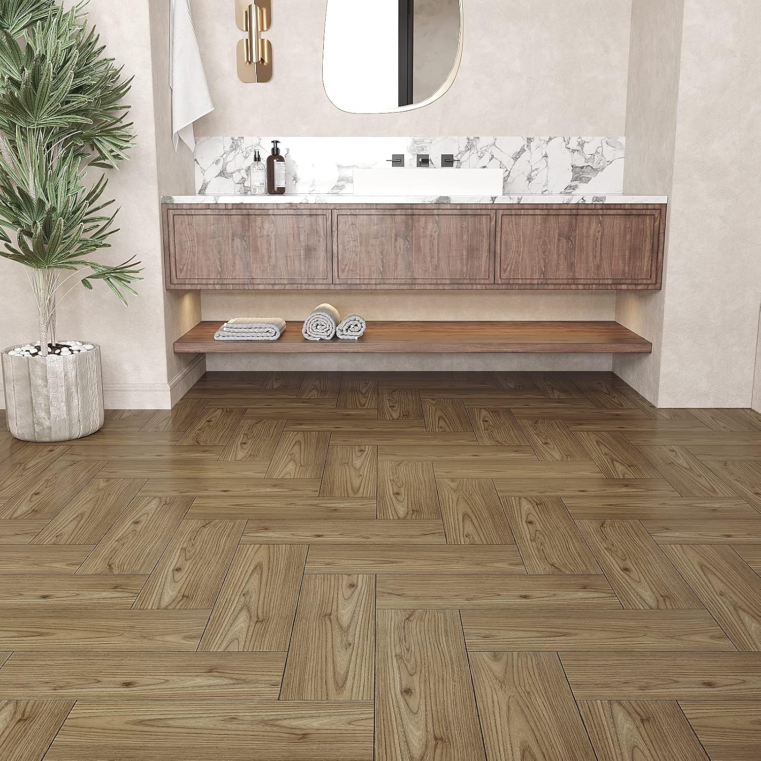 VEELIKE 6''x36'' Brown Oak Wood Vinyl Flooring Planks Peel and Stick Floor Tile Bathroom Waterproof Wood Look Vinyl Floor Tiles Brown Stick on Tile for Living Room Bedroom Kitchen