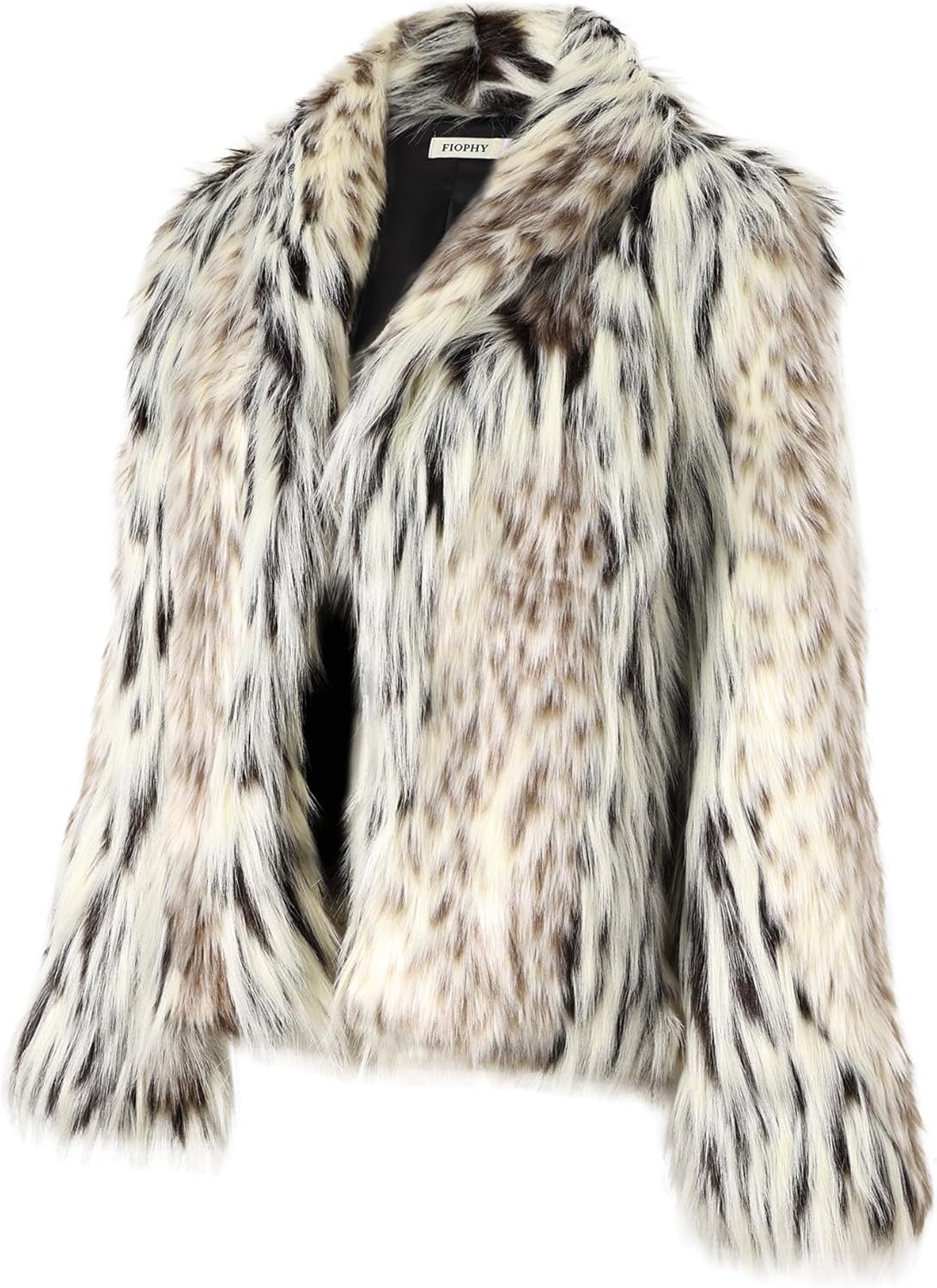Women's Faux Fur Winter Coat Open Front Long Sleeve Fluffy Tabby Leopard Mix Color Coat With Pockets - Image 3
