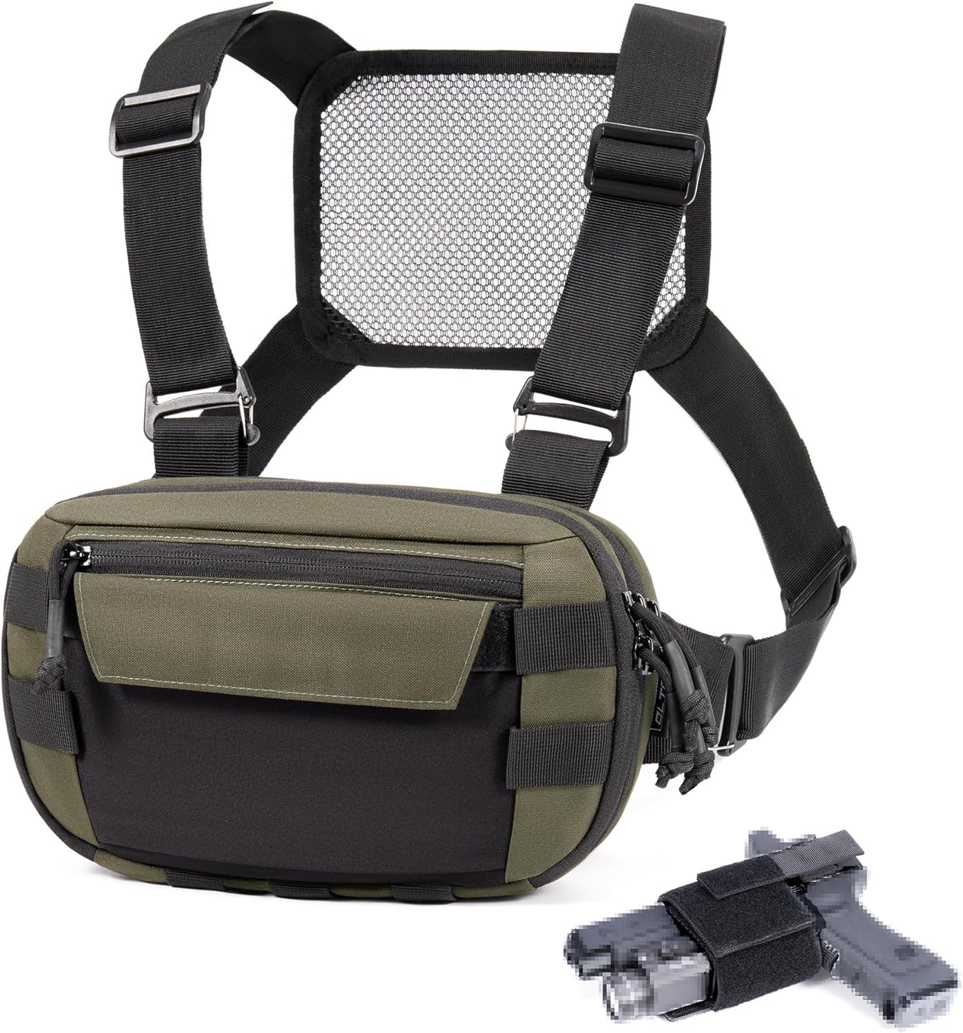 Tactical Chest Rig Pack for Men and Women, Low Profile Utility CCW Chest Bag with Gun Holster for Outdoor Hiking Hunting Gravel Cycling Biking