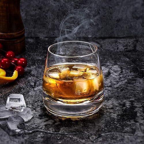 Miniatura 2 de TOOWELL Juego de 4 vasos de whisky a la antigua, vasos de cóctel para licor de bourbon escocés y bebidas de cóctel, base pesada, vasos de rocas de 9