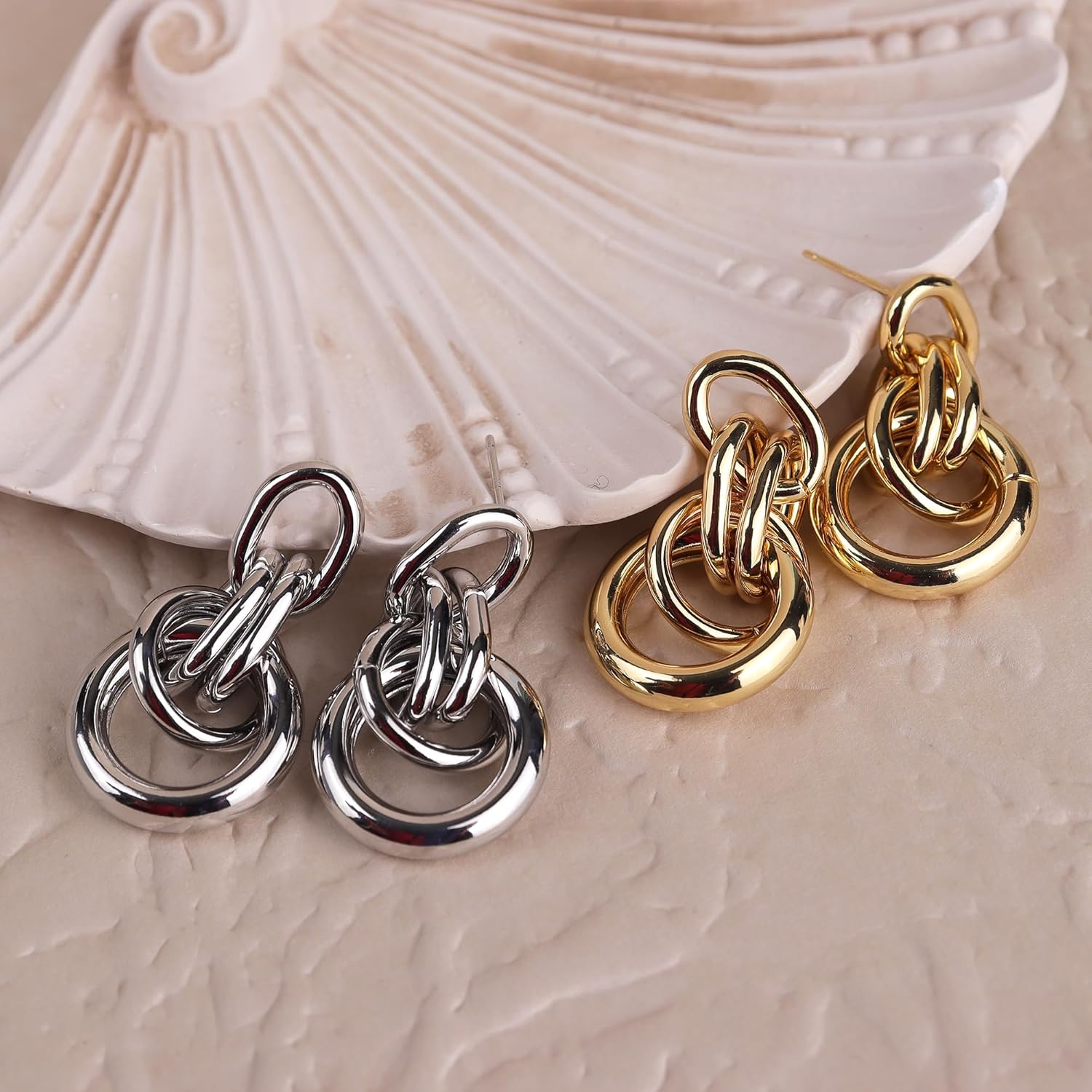 JeanBeau Chunky Statement Geometric Dangle Drop Earrings for Women, Trendy Hollow Lightweight Twisted Stud Earring Dupes Fashion Jewelry Gift - Image 5