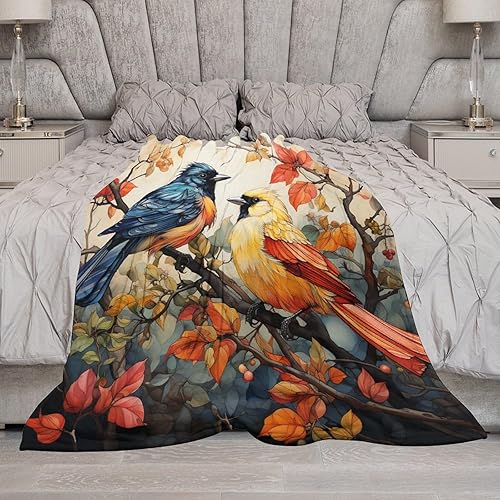 Miniatura 7 de Manta colorida de franela polar con diseño de grupo de pájaros en un árbol, pintura al óleo, bosque rústico, vida silvestre, pájaros, ramas de