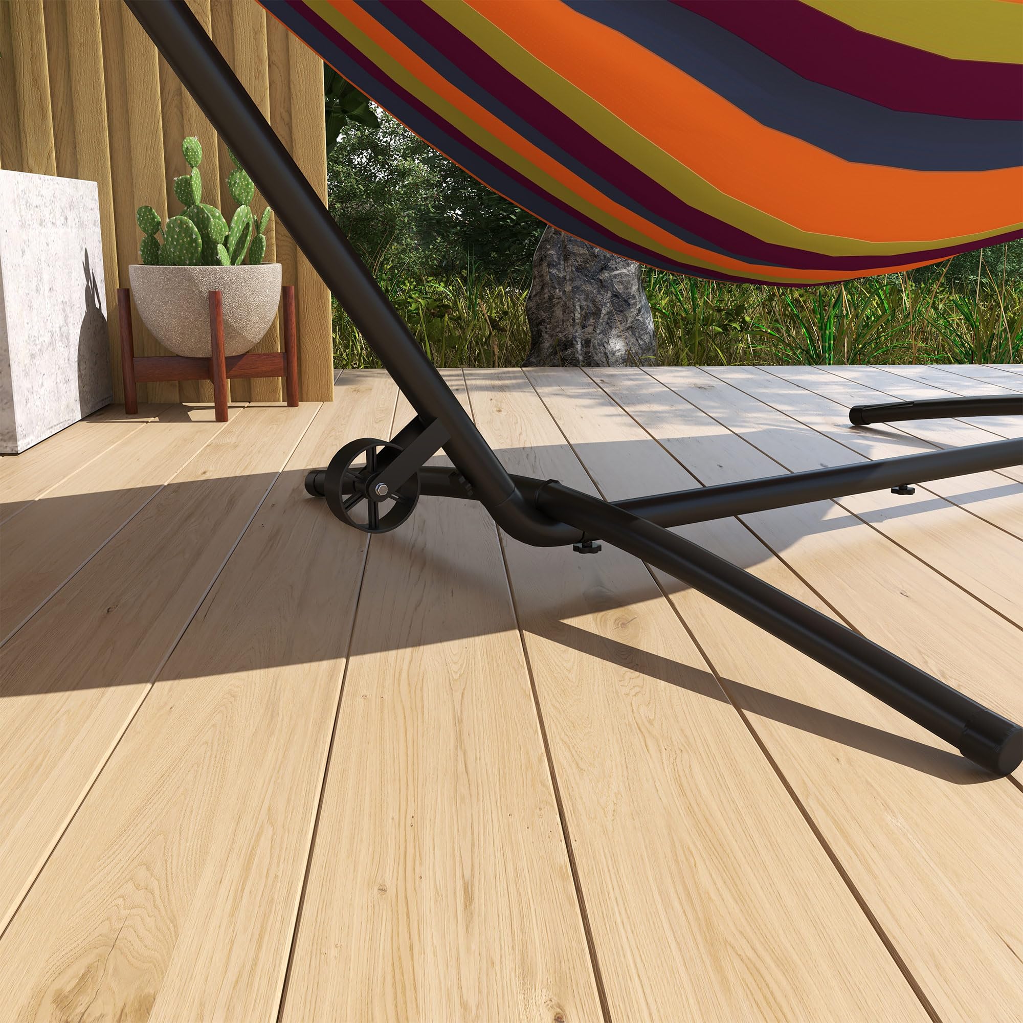 Outsunny Supporto per Amaca da 330 cm Max con 6 Fori e Rotelle, Sostegno per Amaca in Metallo con Borsa da Trasporto, 290x120x115 cm, Nero