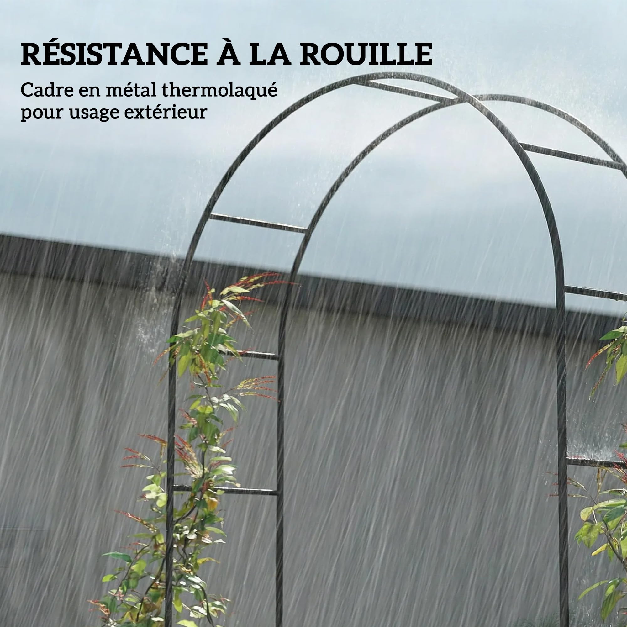 Outsunny Arche de Jardin avec 2 Bases, Arche Jardin pour Plantes Grimpantes Rosiers Vignes, Arche de Mariage pour Extérieur Jardin Cour, 145x39x237cm, Noir