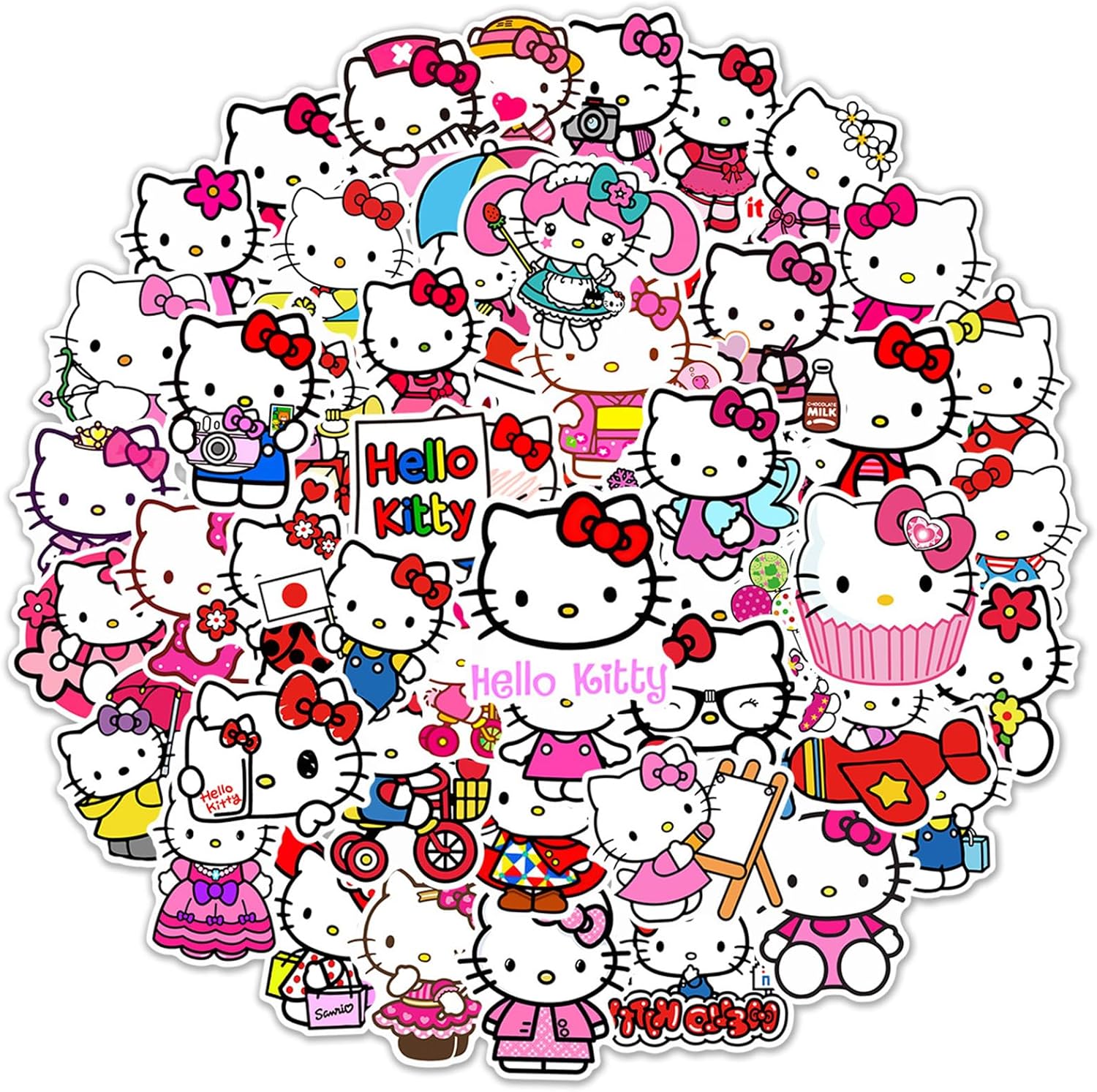 50Pcs Manga Hello Kitty Stickers Mixed Pack Cool Movie Cartoon Anime Stickers Decorative Sticker for Teens Adults Waterproof Sticker for Water Bottle Laptop (KT)