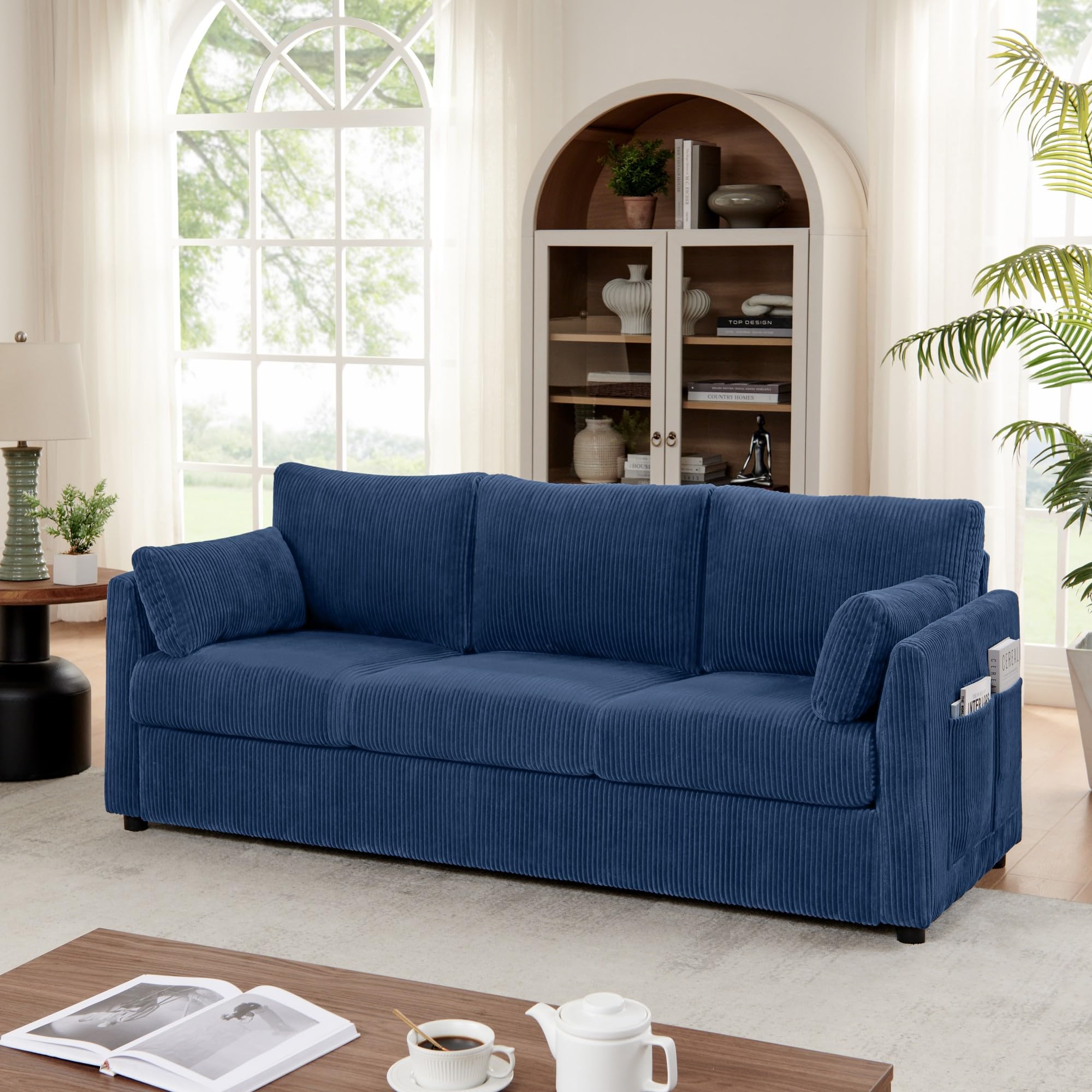 79 Couch Sofa for Living Room Mid Century Modern Couches with Big Pockets Corduroy Sofa with Three Cushions