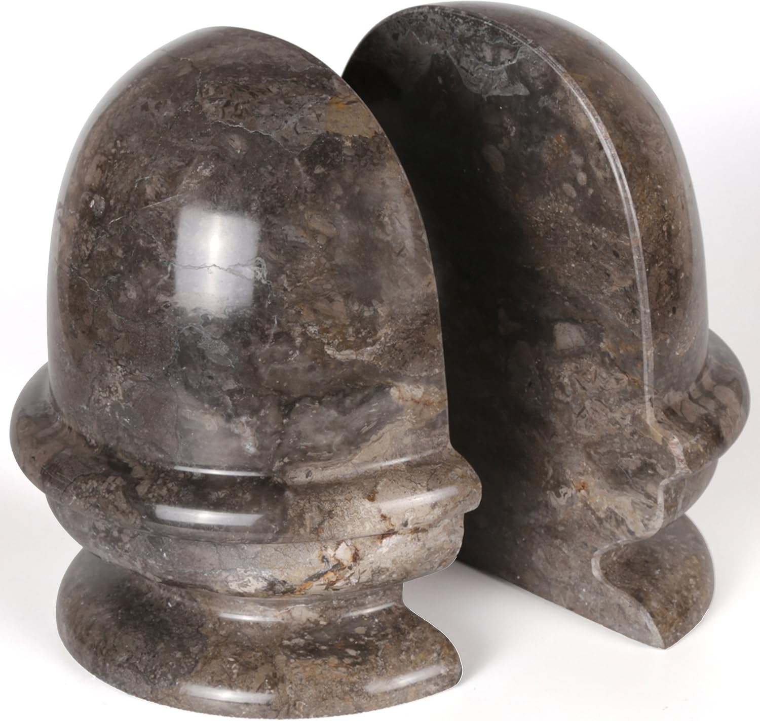 Creative Home Pear-Shaped Solid Marble Bookends – Heavy-Duty Book Ends for Shelves, Home Décor, Office and Classical Interiors, Modern Charcoal Marble Living Room Décor, Set of 2