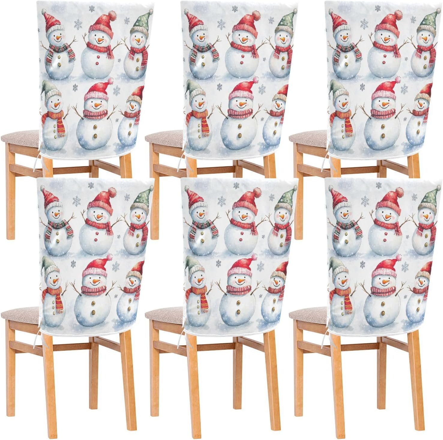 MNSRUU Christmas Snowman Chair Back Cover for Dining Room,Christmas Chair Slipcovers Set of 6, Snowman Chair Cover for Kitchen Hotel Holiday Party Decor,932