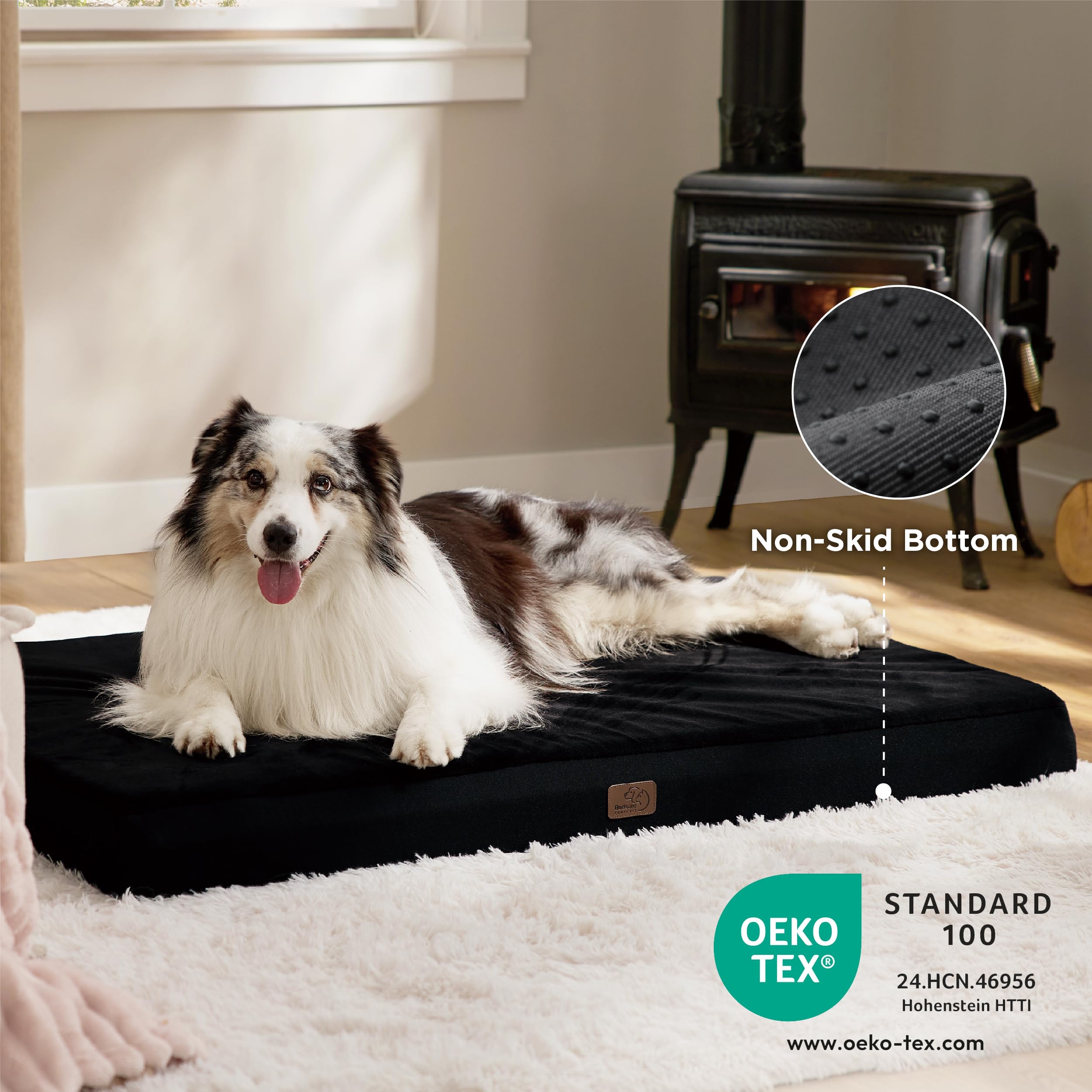 Bedsure Materasso per cani in memory foam, cuscino per cani di grandi dimensioni, ortopedico, tappetino per cani, lavabile e antiscivolo, letto per cani interni, nero, 104 x 74 cm