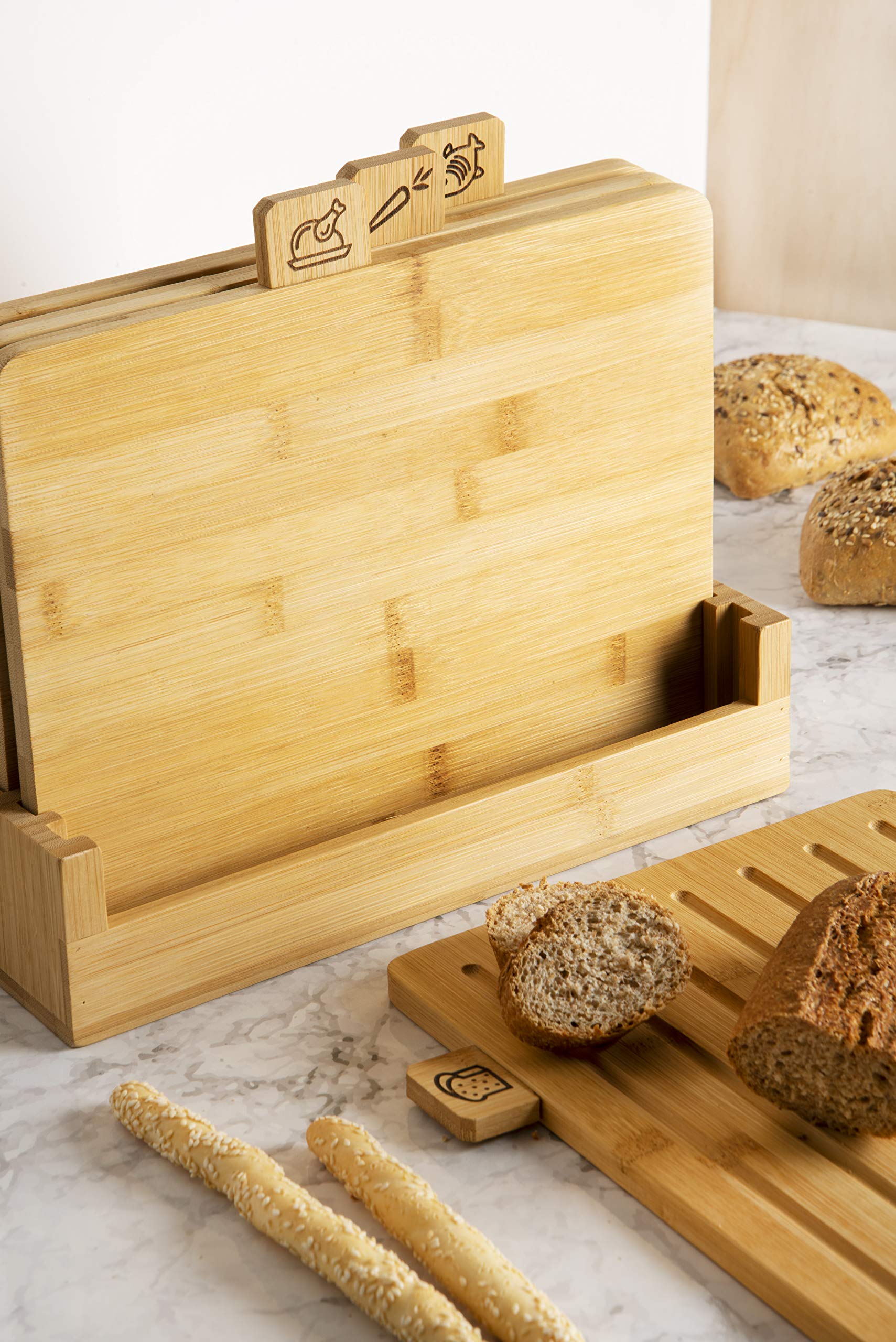 Excelsa Ecoliving Set 4 Taglieri con Supporto, Legno di Bambù, 28 x 25 cm
