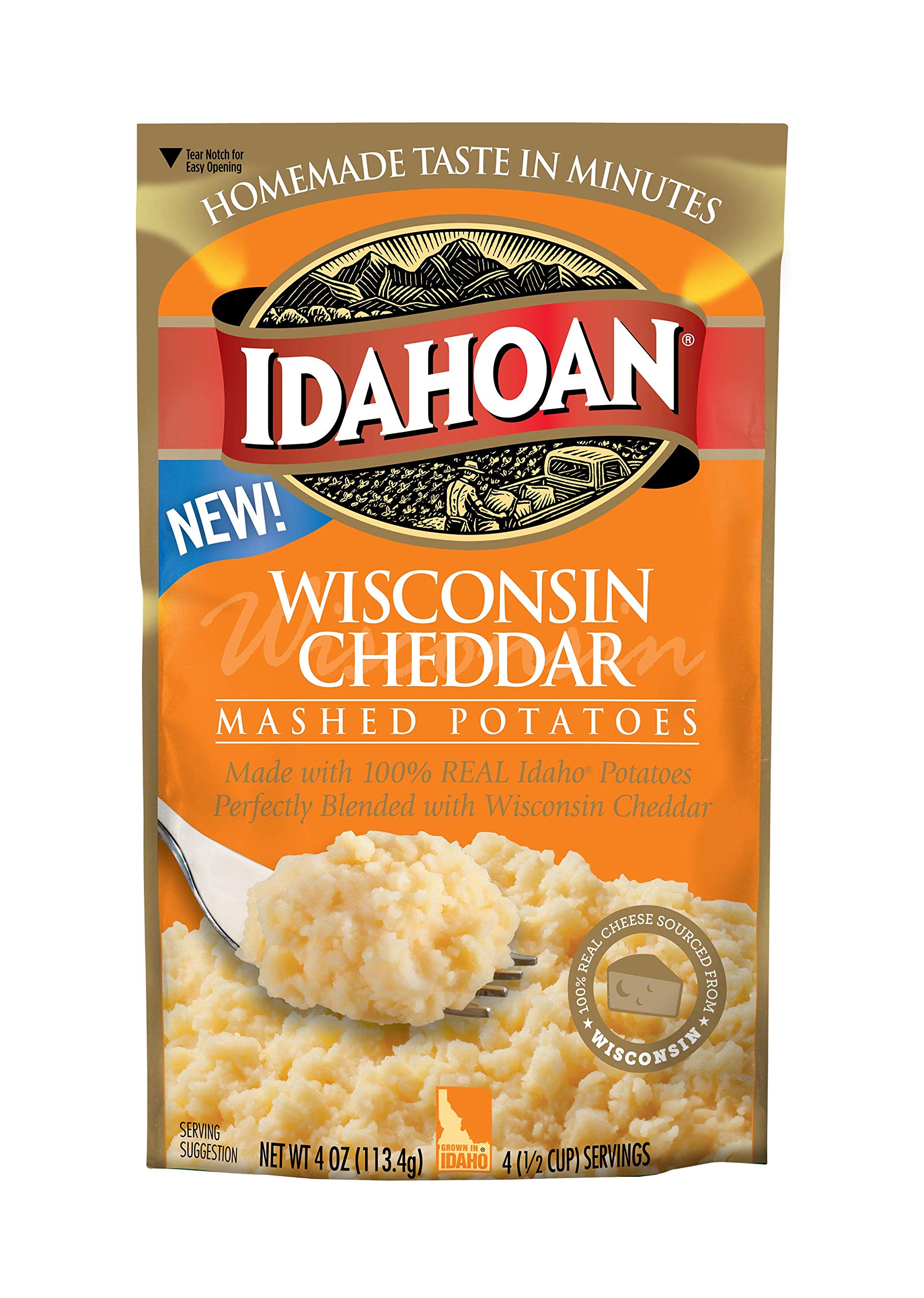 Idahoan Wisconsin Cheddar Mashed Potatoes, 12 Pouches (4 servings each)