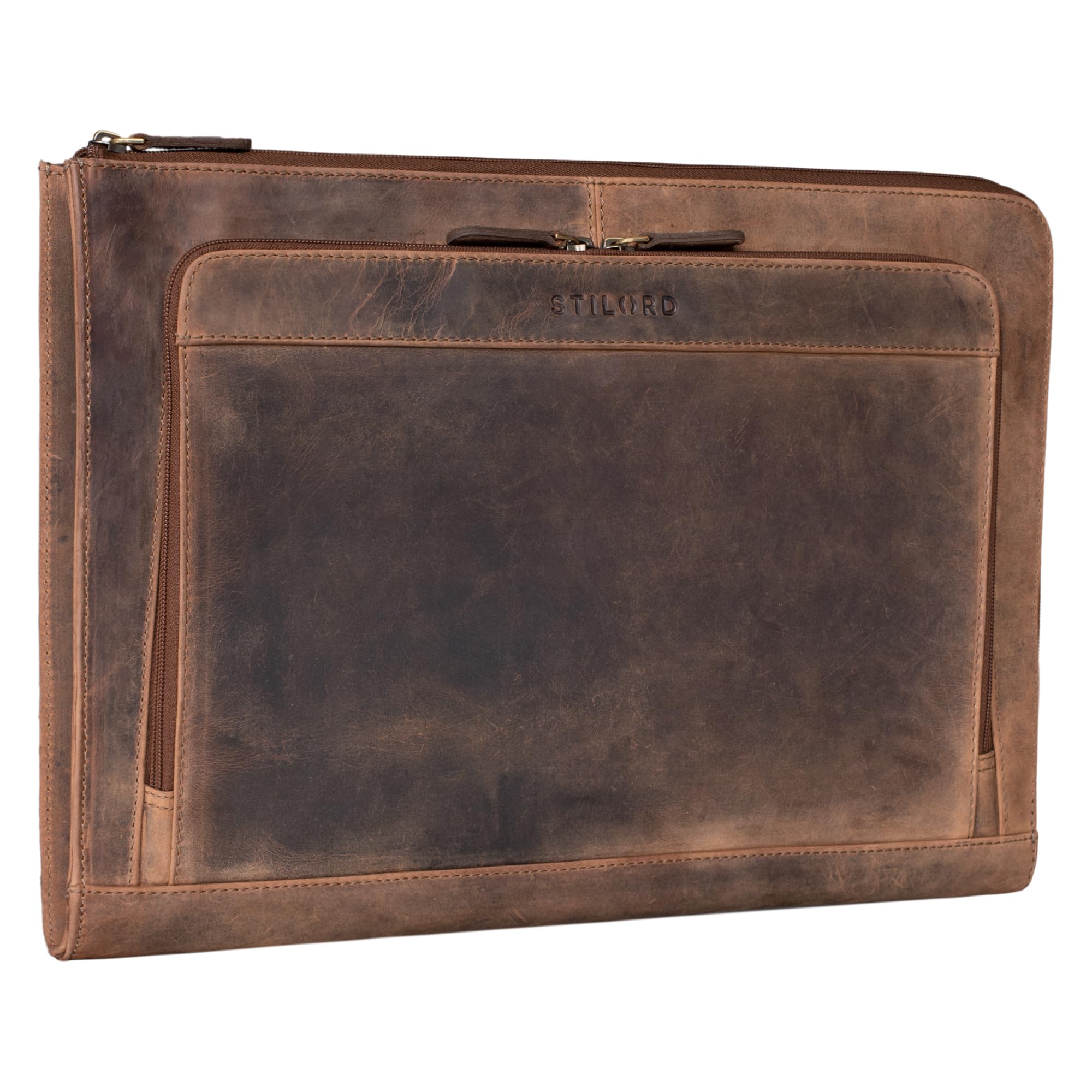 STILORD Murray Laptophülle für MacBook 16 Zoll MacBooktasche Leder 15.6 Zoll Notebooktasche Sleeve Laptoptasche ideal als Aktentasche Dokumentenmappe Farbe:Calais - braun