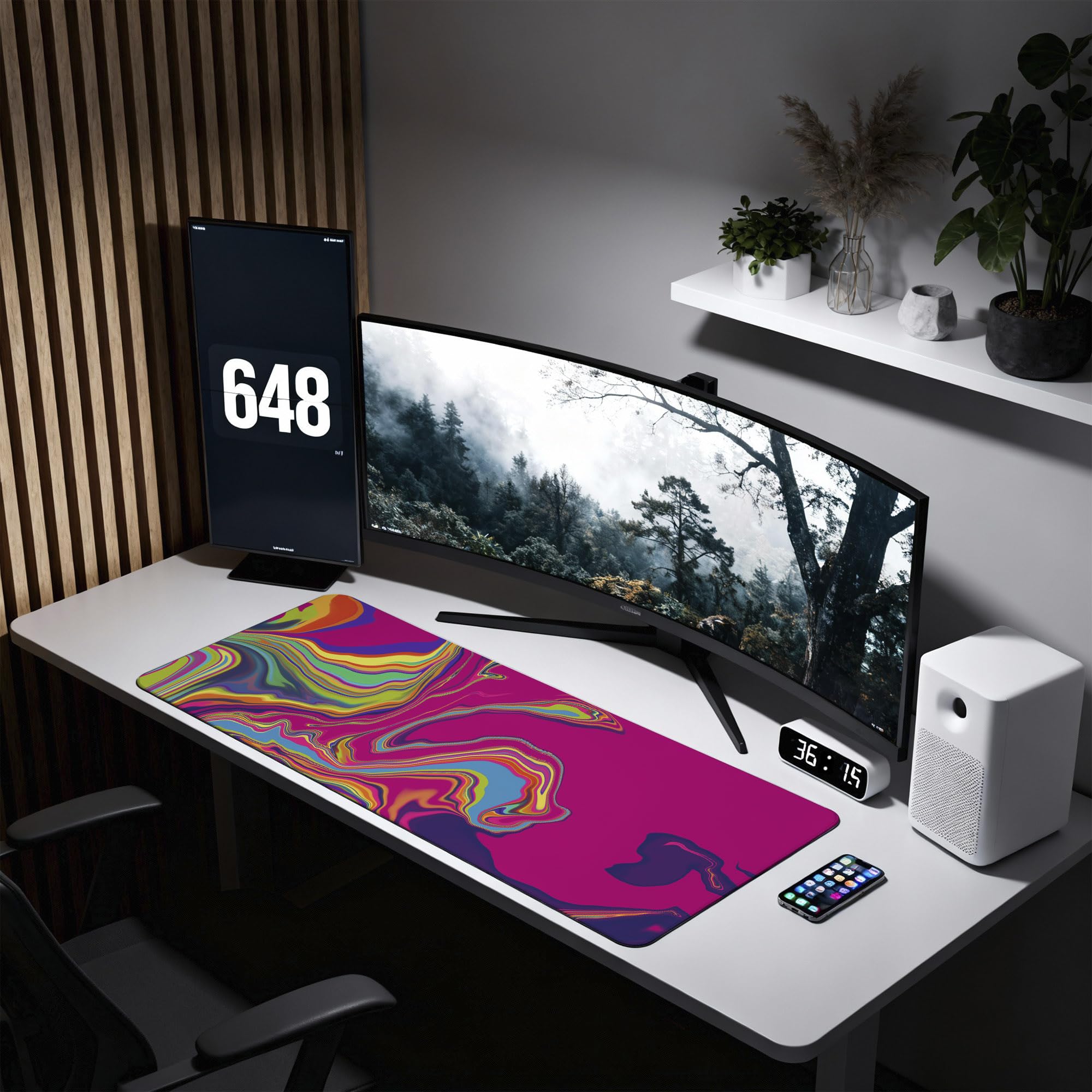 SoulAbiti Magenta Green Current Extended Desk Pad (36x14 Inch) - Fluid Art XXL Mouse Pad - Non-Slip Rubber Base & Stitched Edges 4