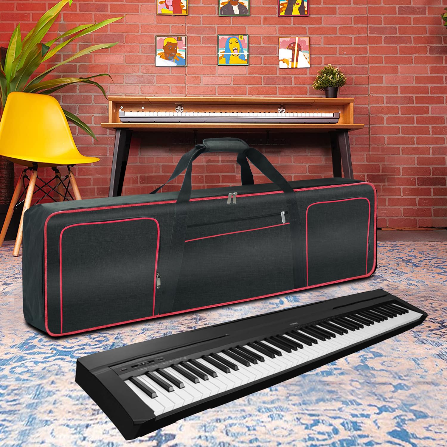 Ruibo Housse de Transport pour Clavier 88 Touches, avec Rembourrage en Coton de 10 mm, Tissu Oxford 600D imperméable, 137,2 x 33 x 17 cm, Rouge