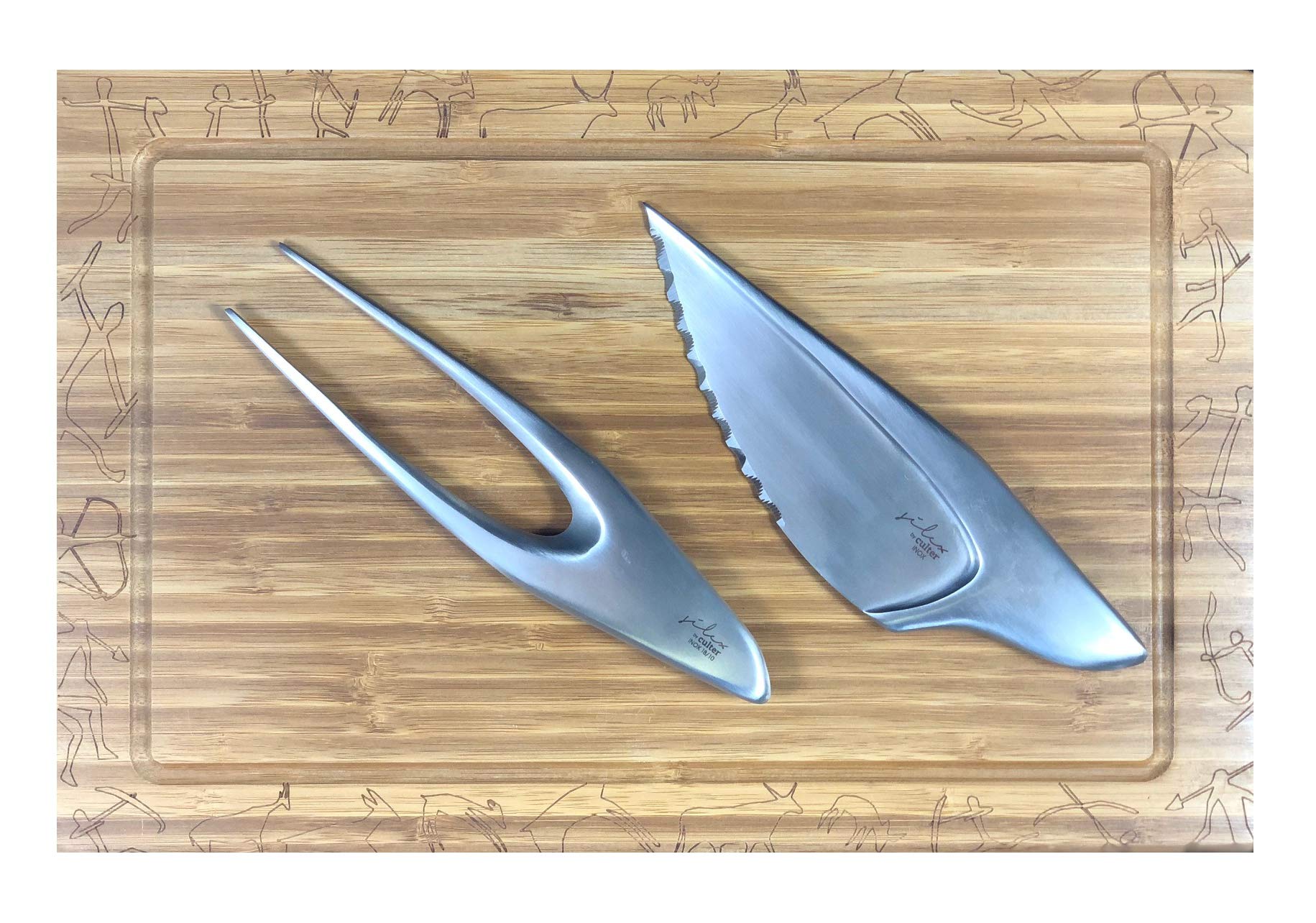 Topkapi - Set di 3 pezzi per bistecca Silex con tagliere, design preistorico di altissima qualità, evoluzione di coltelli e forchette