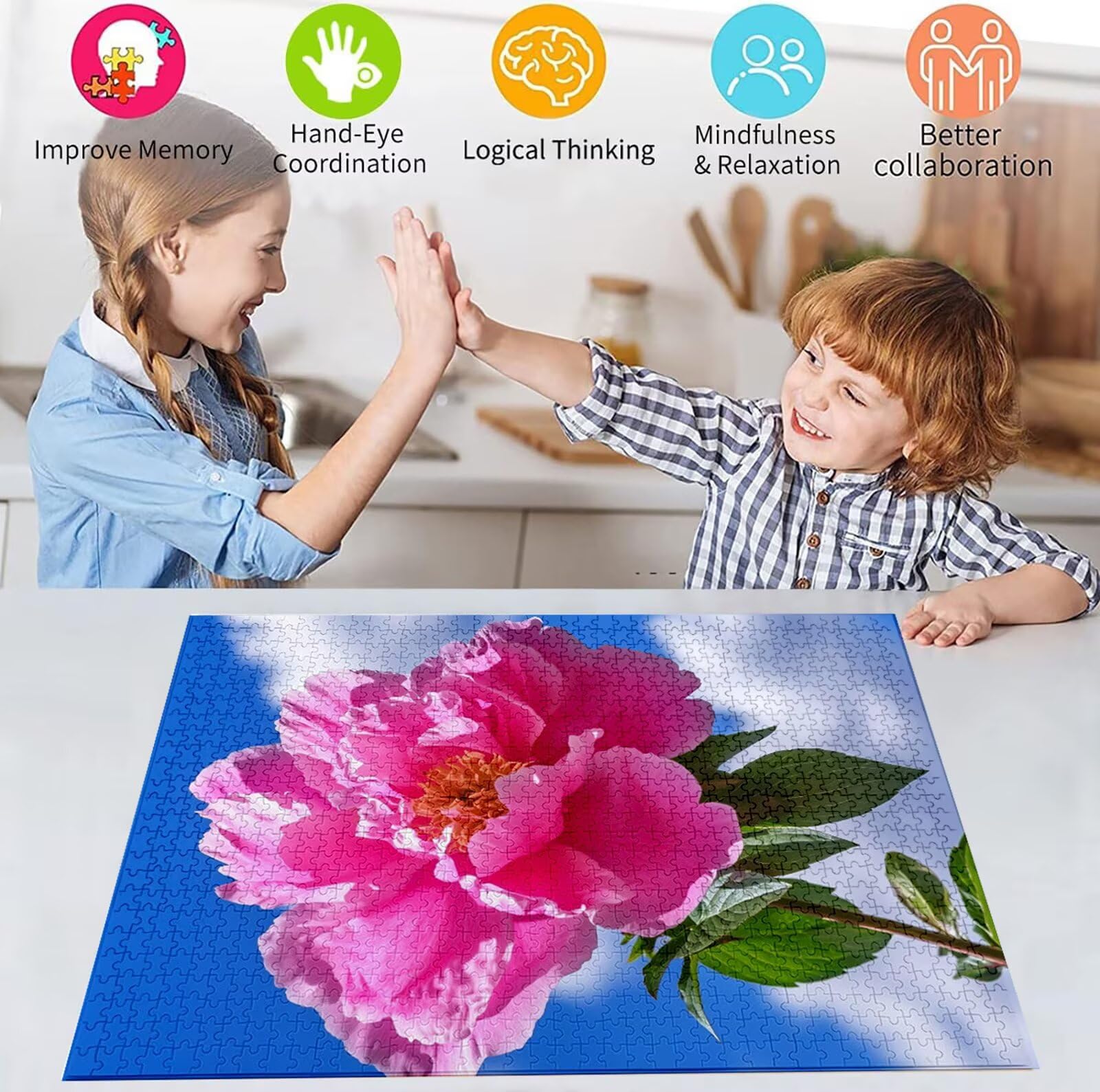 Puzzle 2000 Pezzi, 3 4 5 Anni Puzzle Peonia 6 7 8 Anni Giochi Educativi Sostenibili Con Motivi Per Adulti Da Gioco in Legno Di Alta Qualità Jigsaw Fiore per Gioco Familiare, 2026 Regalo Natale H-3263
