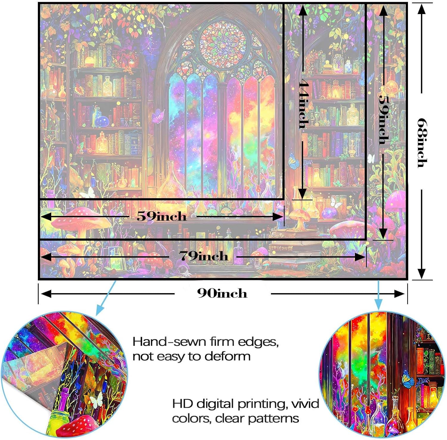 Spenlife Blacklight Fantastic Library Tapestry, UV Reactive Vibrant Bookshelf Wall Tapestries for Room Decor, Unique Home Decor Tapestry 90L x 70W
