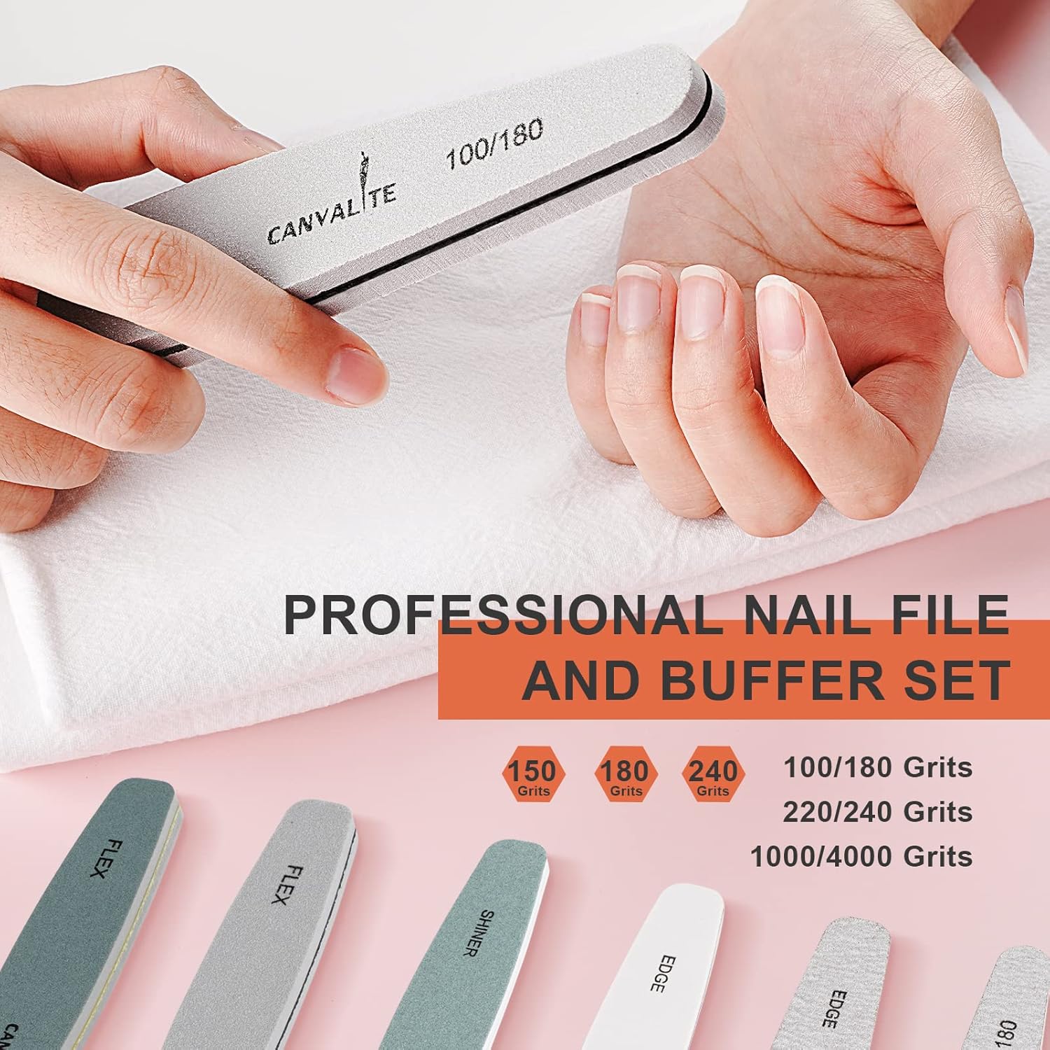 Nail Files Canvalite Nail File and Buffer Professional Emery Boards Washable Double Sided Reusable Manicure File for Home and Salon Use 6 PCS : Beauty & Personal Care