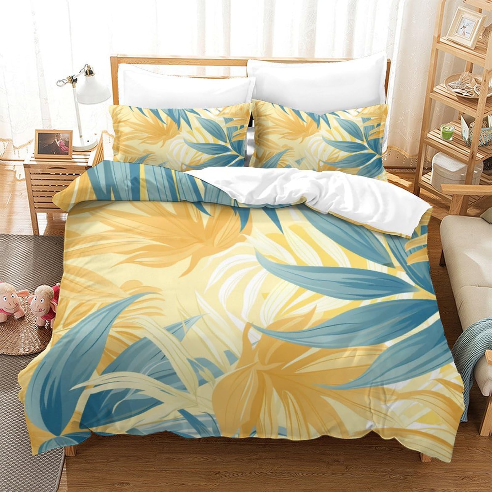 Housse de couette feuilles imprimées pour chambre d'enfant et ado