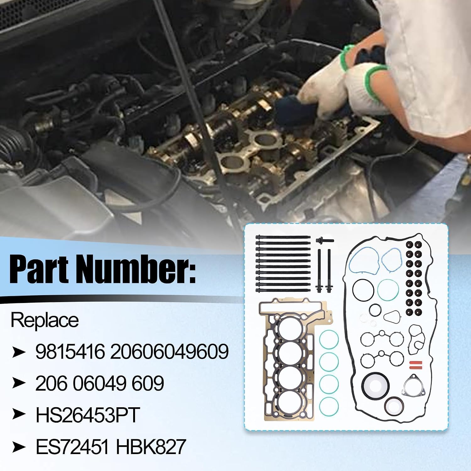 MLS Engine Head Gasket Set with Bolts Fit for Mini Cooper R56 Hatchback 2007-2008 for Mini Cooper R55 R56 2009-2012, for 1.6L L4 DOHC Turbo N14B16C N14B16A Replace 9815416 ES72451