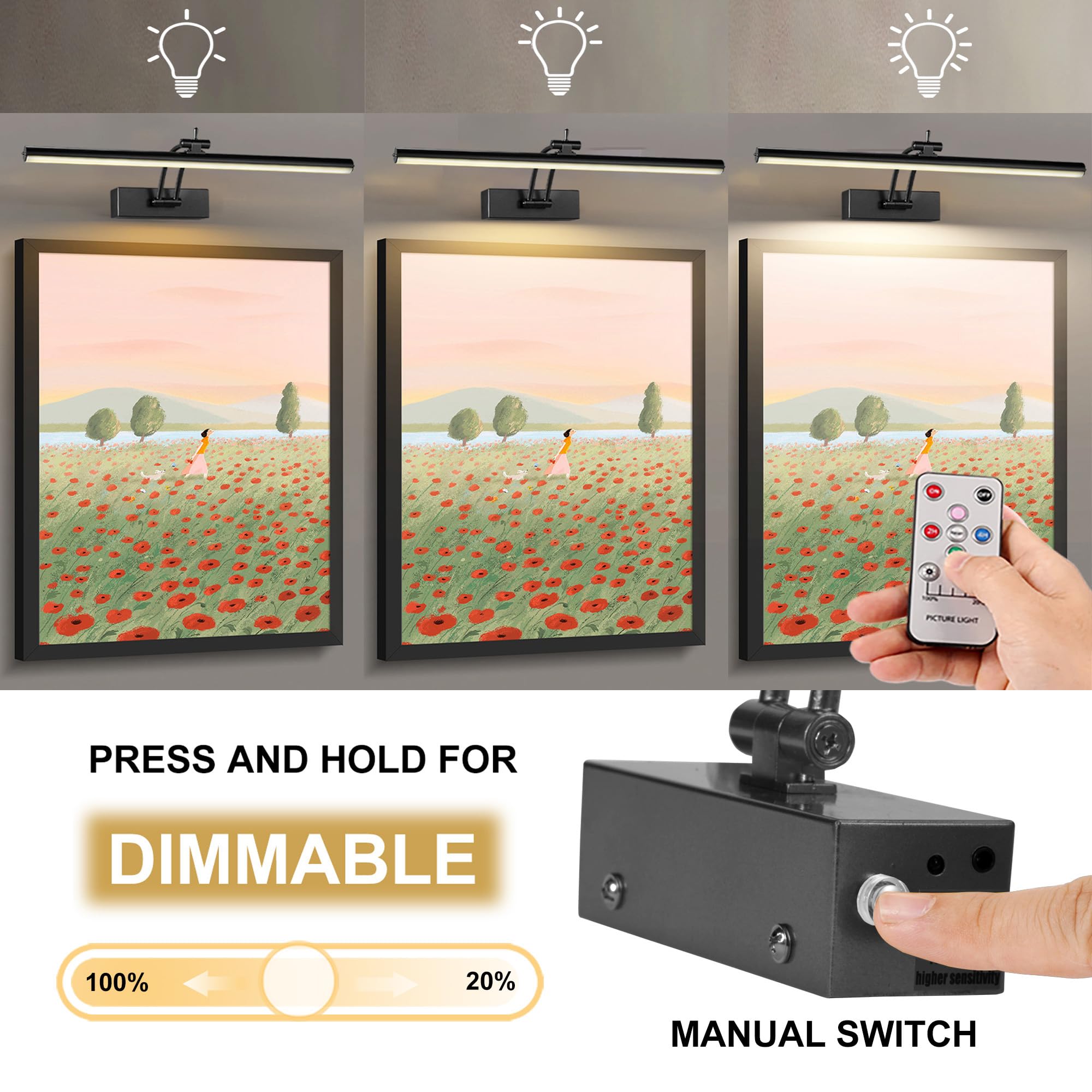 Snapklik.com : Yuichoy 3 Pack Picture Light Battery Operated For Wall ...
