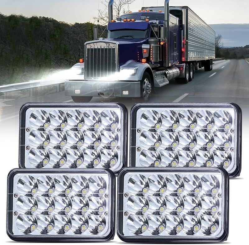 Farol dianteiro LED retangular 4x6 BAOLICY com luz alta e baixa – Conjunto com 4 unidades