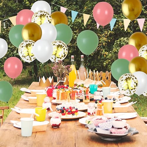Miniatura 5 de Globos Verde Rosa de 12 pulgadas, 60 piezas, Globos Verde Salvia Rosa Empolvado para Decoraciones de Fiesta de Cumpleaños de la Selva, Globos de