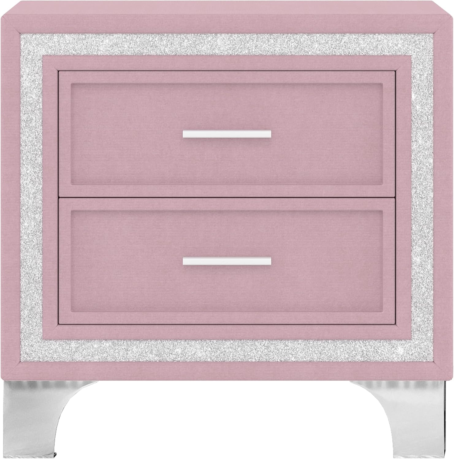 SOFTSEA 2-Drawer Nightstand with Metal Legs, Mid Century Velvet Nightstand for Bedroom, Full Assembled Except Legs and Handles, Modern Velvet Bedside Table for Dedroom, Pink