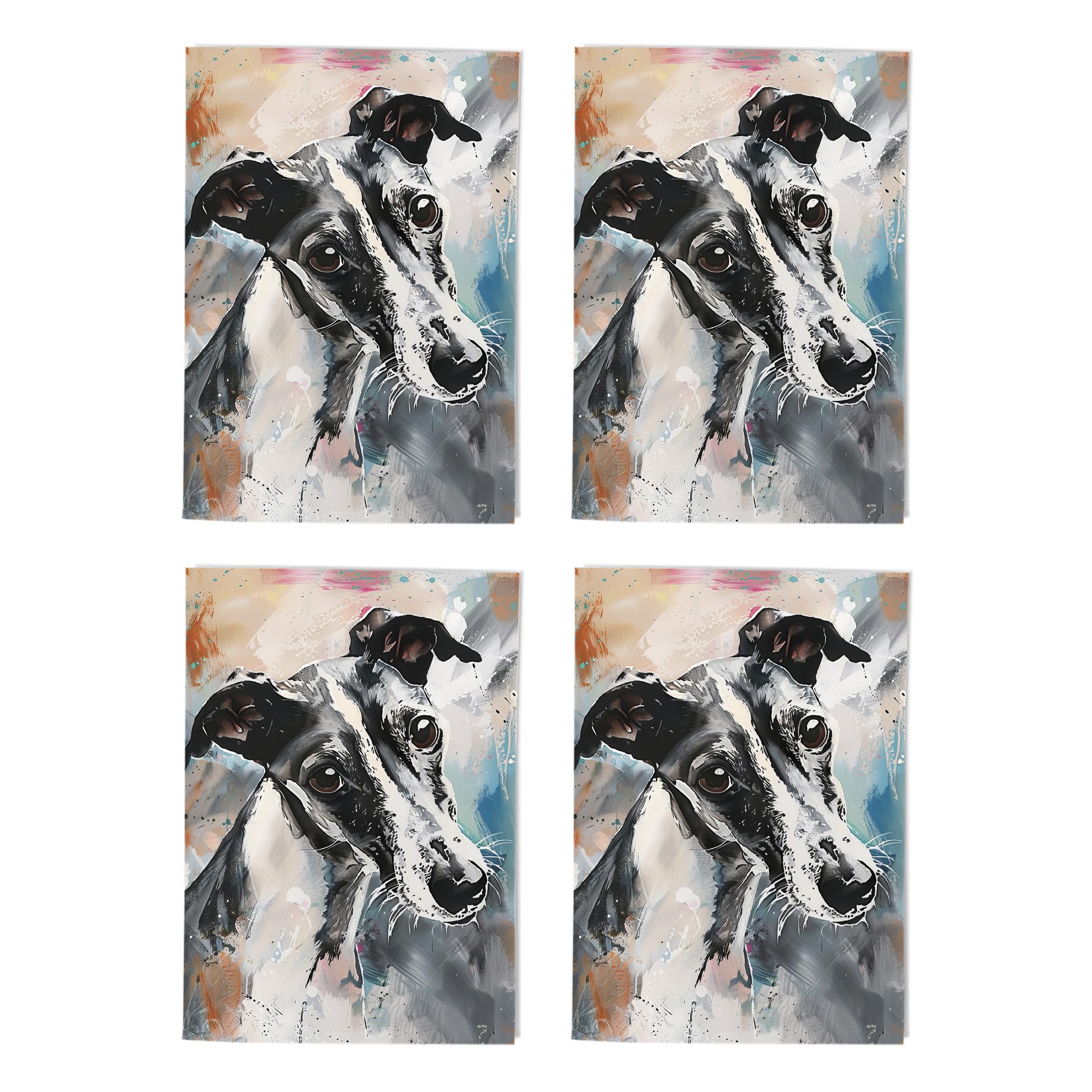 Greyhound Whippet Portrait Art Cards Multipack of 4 Dog Lover Greeting Cards For Any Occasion Blank Inside A6 10 x 15 cm