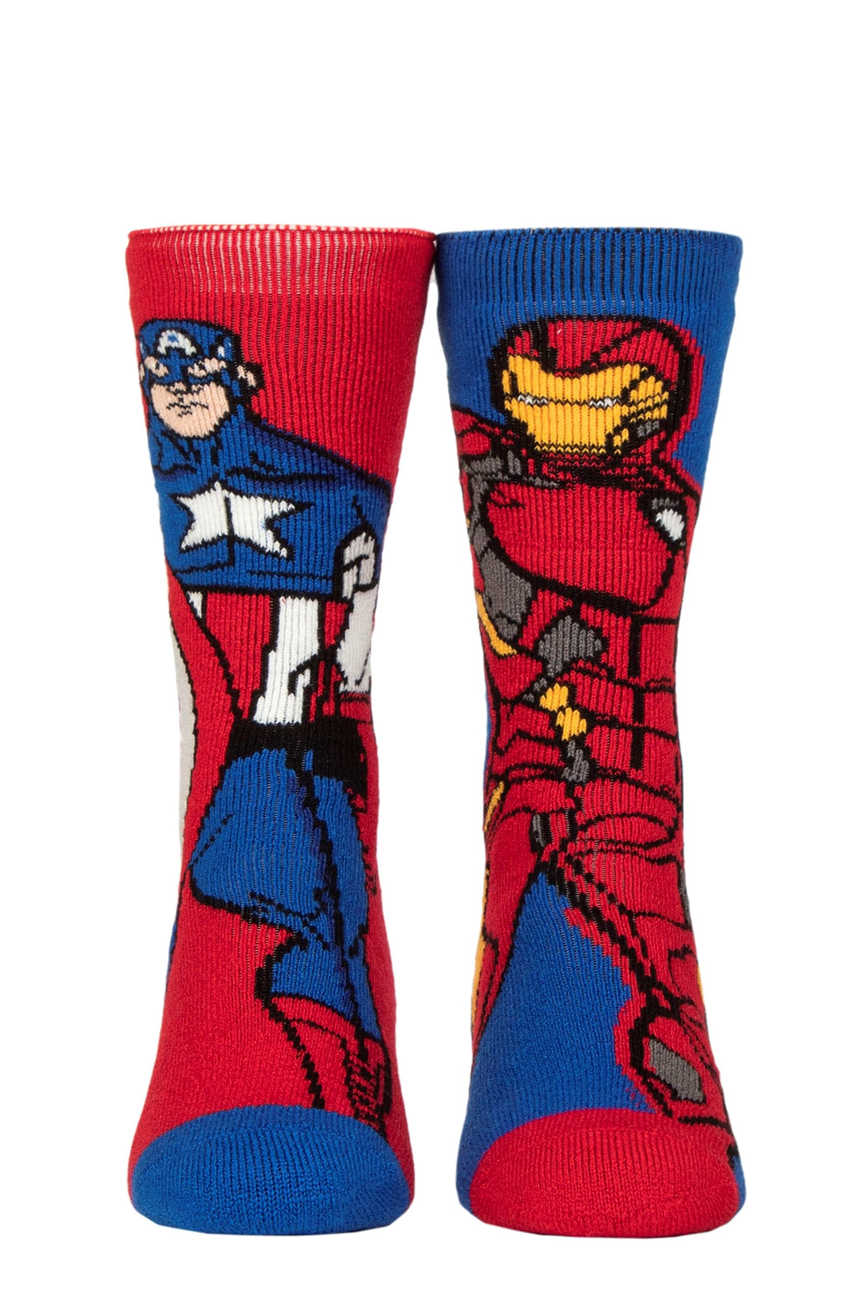 HEAT HOLDERS SOCKSHOP Mens Socks - Marvel Character 1.6 TOG Lite Warm Thermal Patterned Iron Man Captain America 1 Pair Pack Blue/Red 6-11