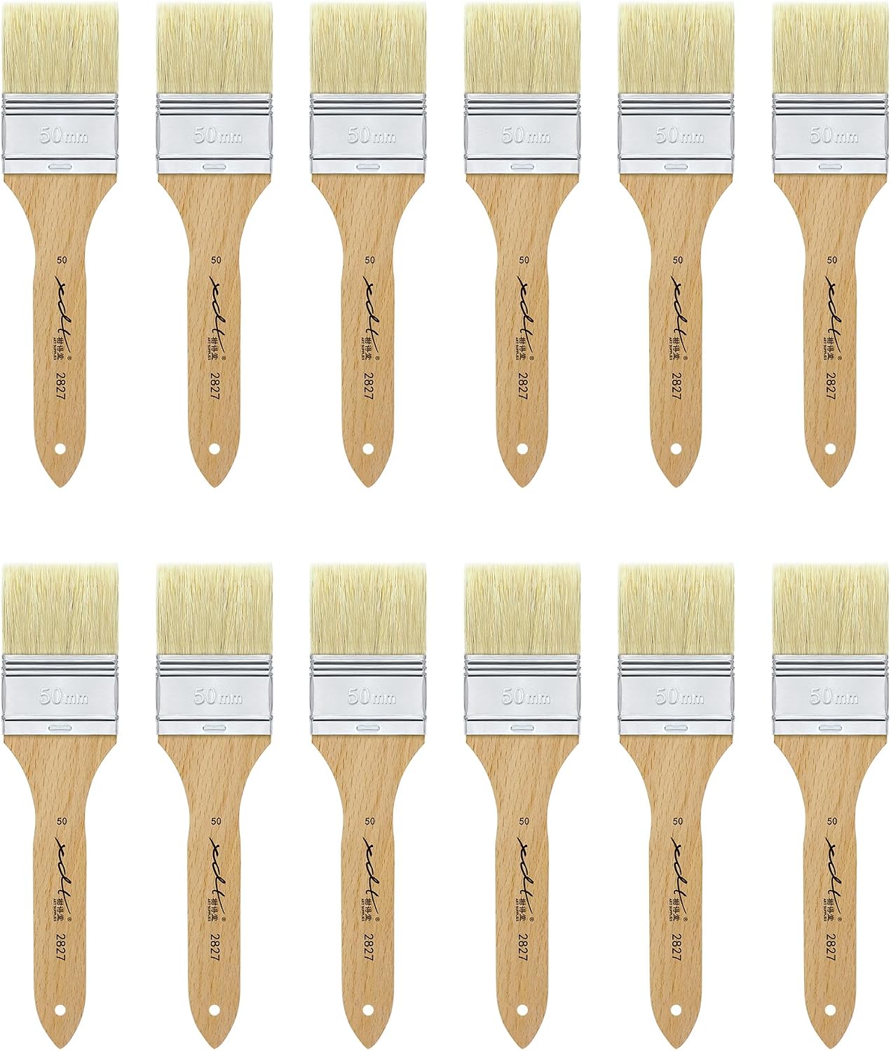 XDT#2827-3 Hake Brush 12Pc Set- Flat Paint Brushes with Natural Hog Bristles, Artist-Grade Hake Brush for Watercolor Washes & Pottery Glazing