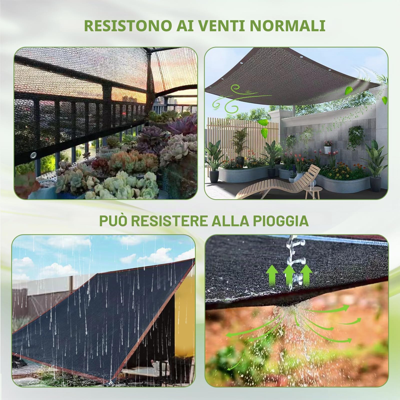 Rete di ombreggiatura 3 x 5 m, rete parasole per terrazze, giardino, 40% tenda parasole con occhielli, leggera e resistente, per balcone, pergolato, serra, giardino