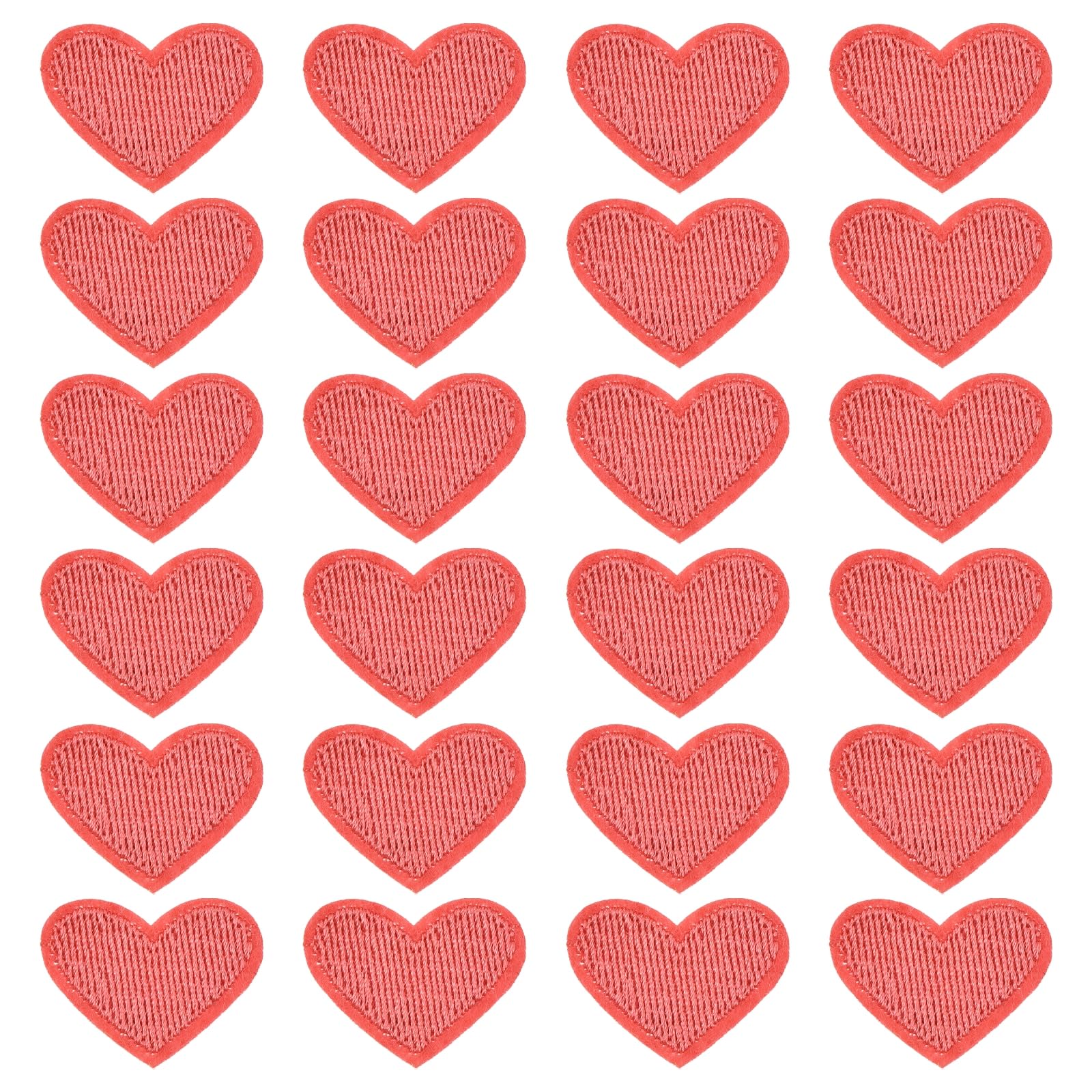 sourcing map Solid Rose Pink Small Heart Patch Appliques Embroidered Patches Garment DIY Embellishments 2.6x2cm/1x0.8 Inch for Vest Clothes Backpacks Hats, DIY Crafts Caps, Pack of 24