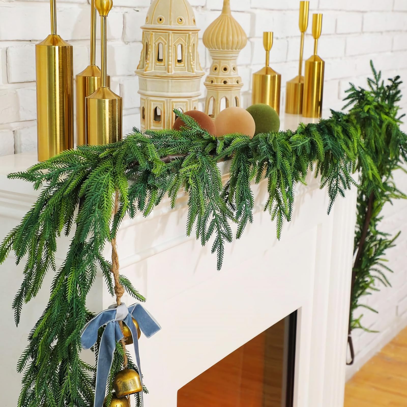 Künstlicher Norfolk-Kiefernkranz, künstlicher Grünkranz, Zedernkranz, Winternadeln Kiefer Zypressenstangen, Winterweihnachtsdeko Kranz (2)