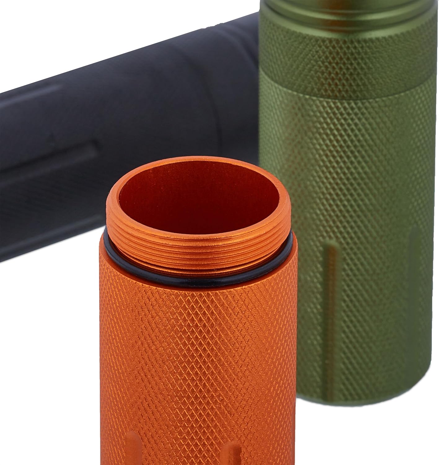 Relaxdays Set of 3 Waterproof Capsule, Pillbox Keychain, for On-The-Go, Aluminium, Key Ring, 9.5 x 3 x 3 cm, Colour Mix
