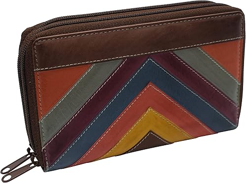Miniatura 5 de Marshal Cartera de piel auténtica con doble cremallera para mujer #4575CF, Multicolor suizo, Cartera con cremallera para mujer