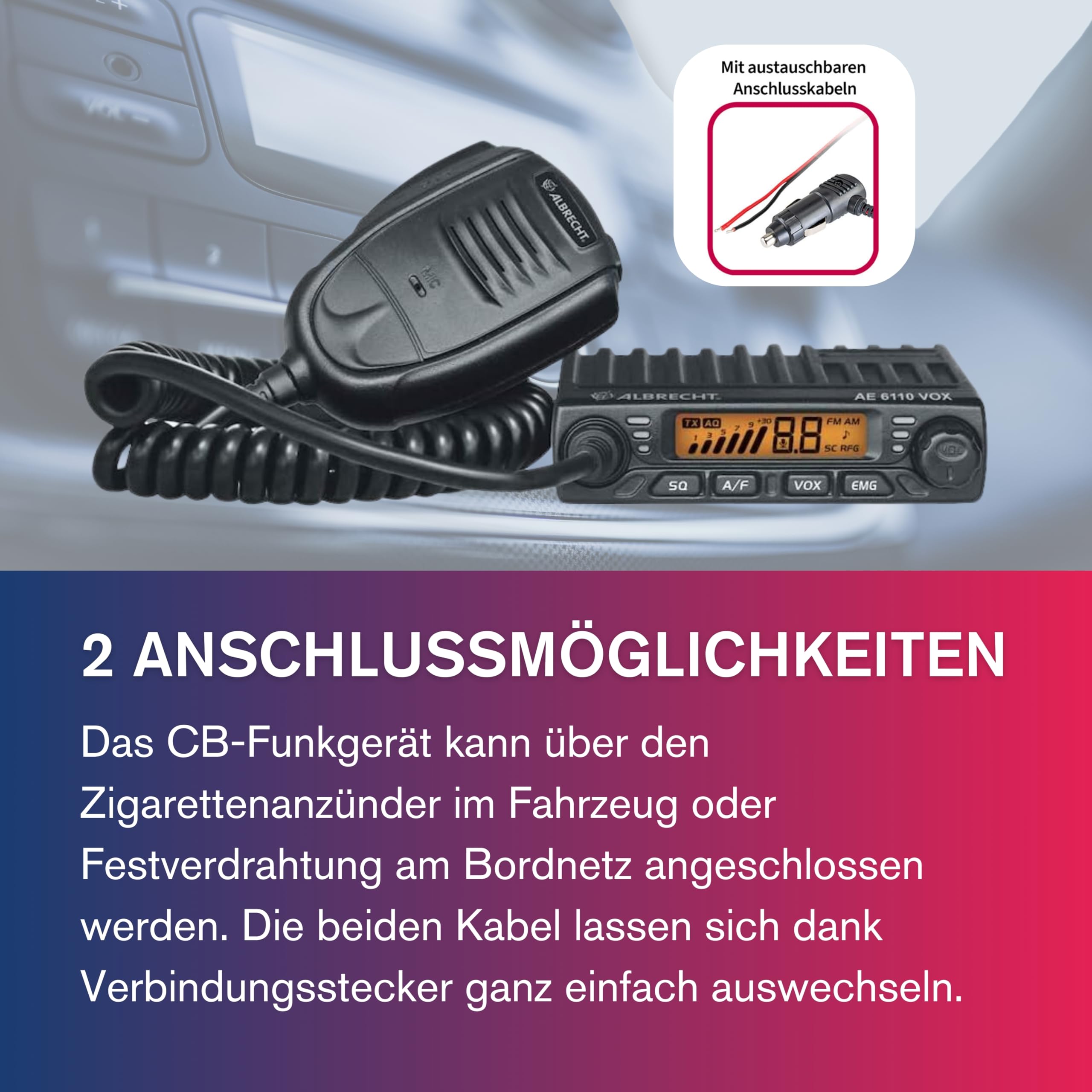 Albrecht AE 6110 VOX CB-Funkgerät, mit VOX Freisprechfunktion für freihändige Nutzung in Auto & LKW, 12613, Mini CB-Funk mit ASQ & LED-Anzeige, schwarz