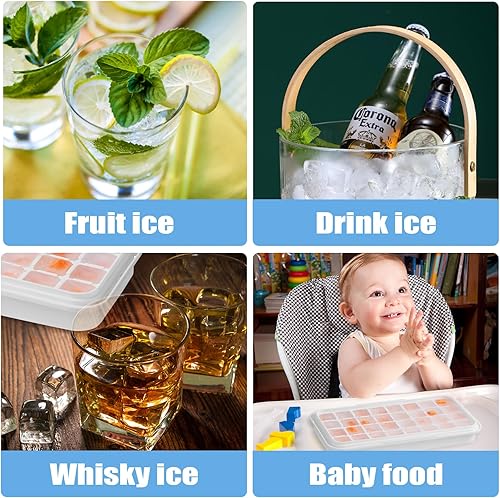 Miniatura 7 de Bandeja para cubitos de hielo con tapa y contenedor, molde de silicona para cubitos de hielo de 64 piezas, máquina de cubitos de hielo grande para