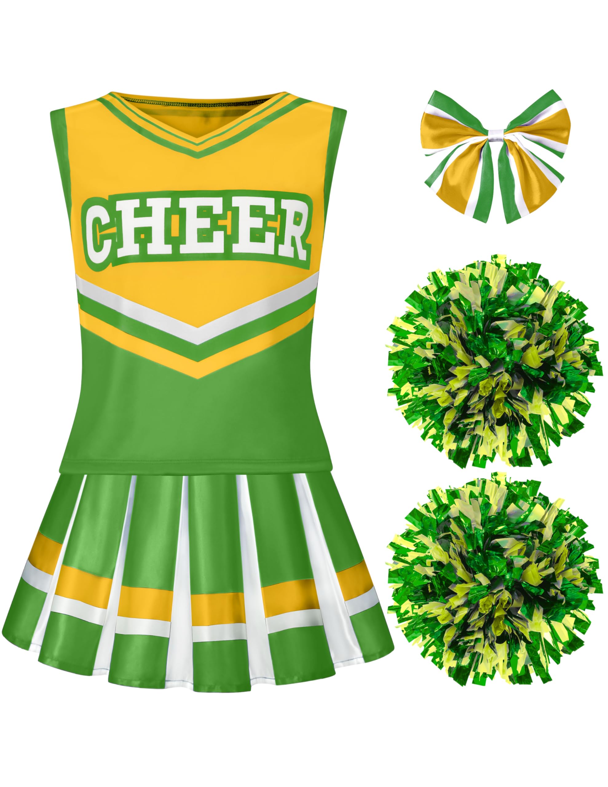 Spooktacular Creations Girl Cheerleader Costume — Halloween Cute Cheer Uniform Outfit with Accessories for Dress Up Parties (Large: 10-12 Years)
