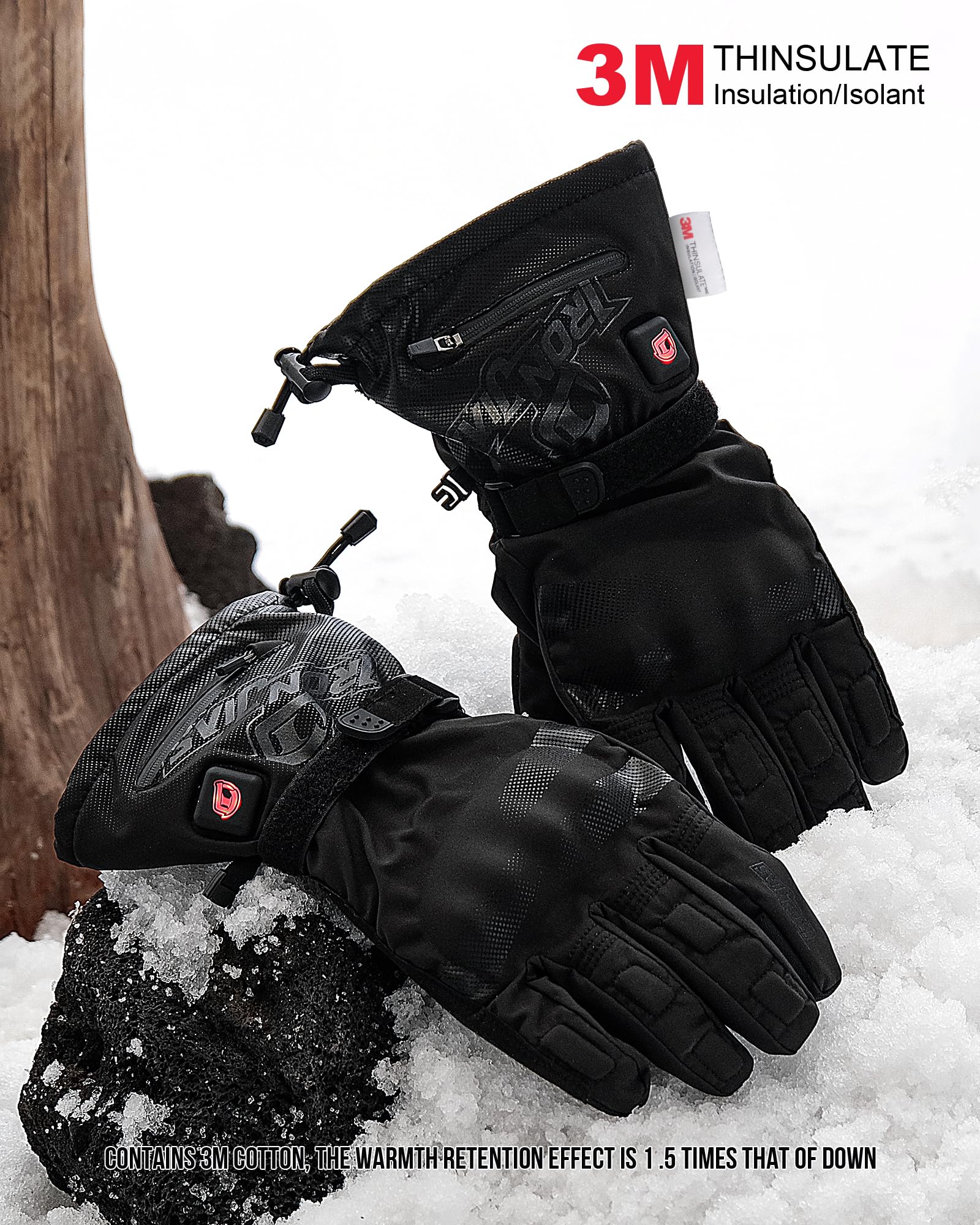 IRON JIA'S Guantes Calefactables Moto Invierno Hombre Puerto de Carga USB de 3000 mAh Cable de Carga 2 en 1 Pantalla Táctil Impermeable y Cortavientos Ciclismo Senderismo Esquí L