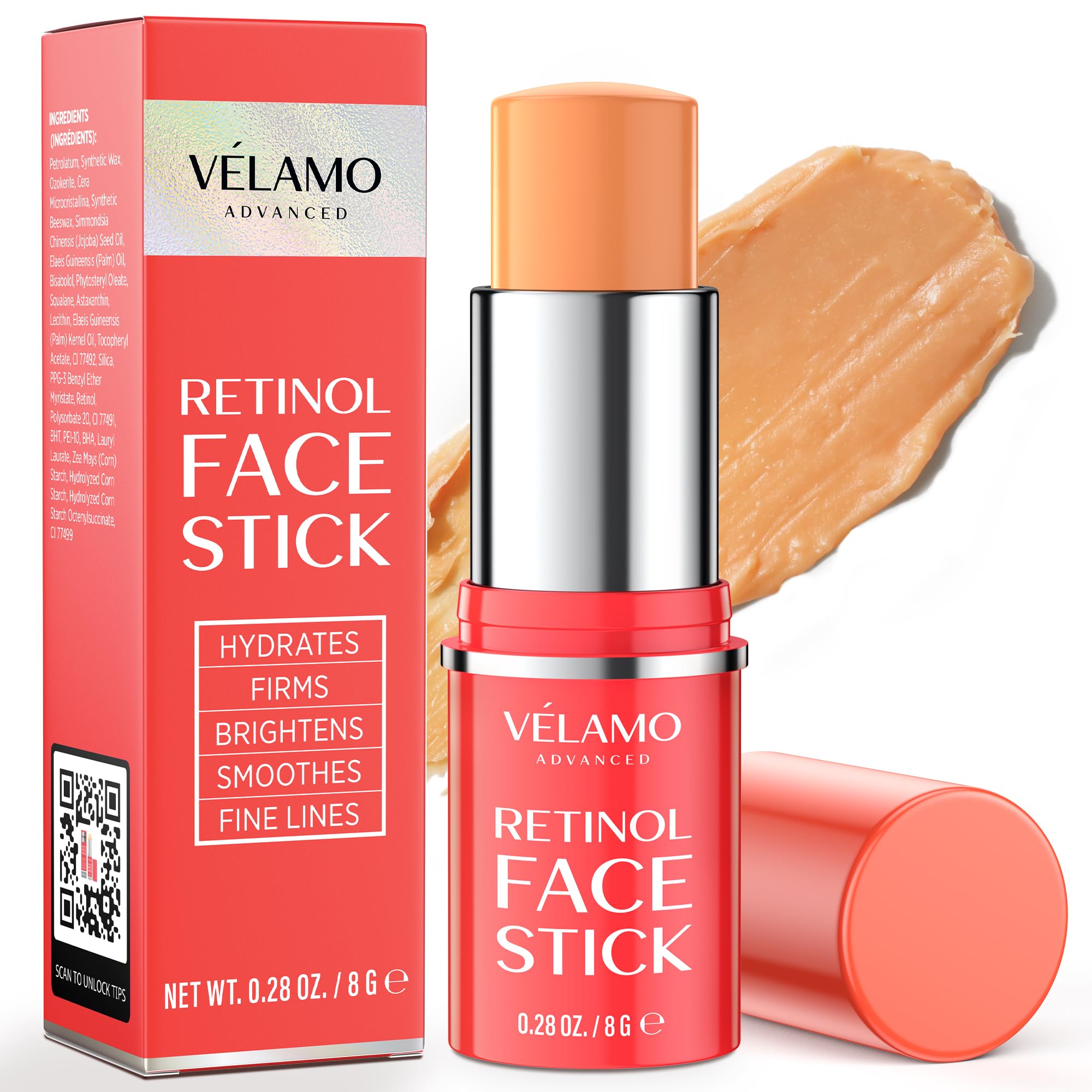 VELAMO ADVANCED Retinol Stick for Face & Eyes: Retinol Cream for Face Anti Aging - Firming Serum Stick for Neck & Chest - Under Eye Cream for Dark Circles, Puffiness & Wrinkles 0.28 OZ/8g