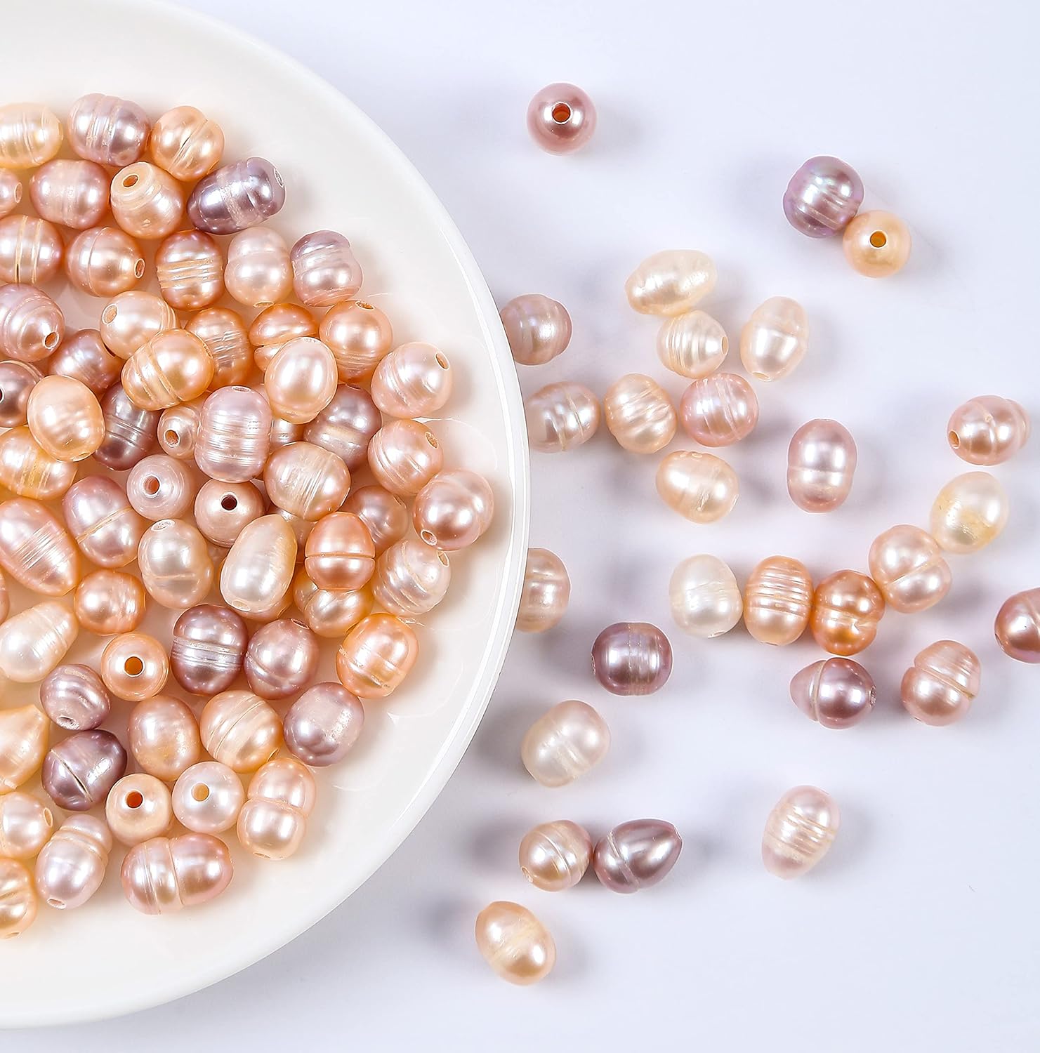 Freshwater Cultured Pearl Beads 100pcs 7-10mm for Jewelry Making Natural Oval Pearl Bead Loose Gemstone 1.8mm Holes for DIY Crafts Necklaces Bracelets Earrings (Mixed Pink Purple) - Image 2