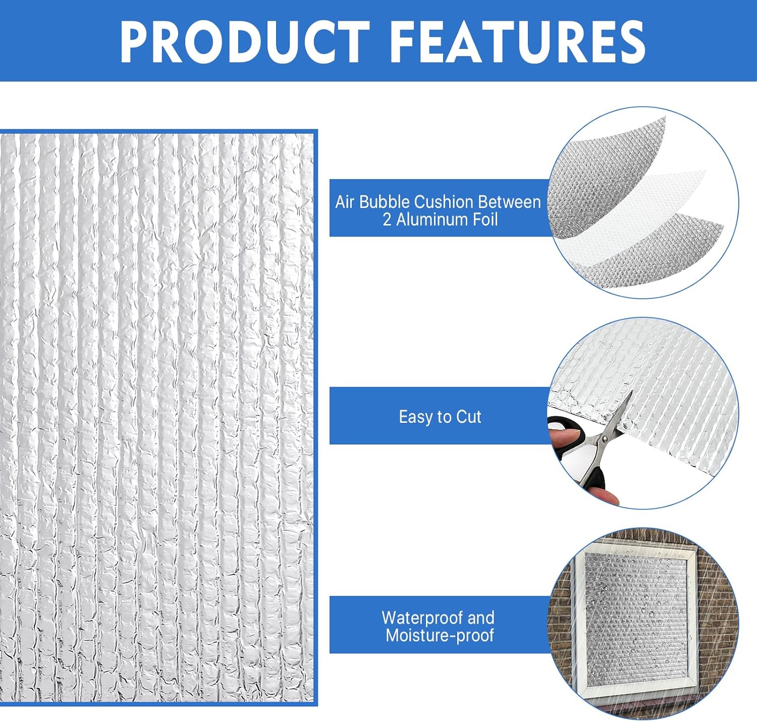 Supkiir RV Window Shade Reflective Insulation Roll, 20 Ft x 15.6 in Double Sided Aluminum Foil Heat Shield for Motorhome Trailer Van Skylight Attic Garage Door